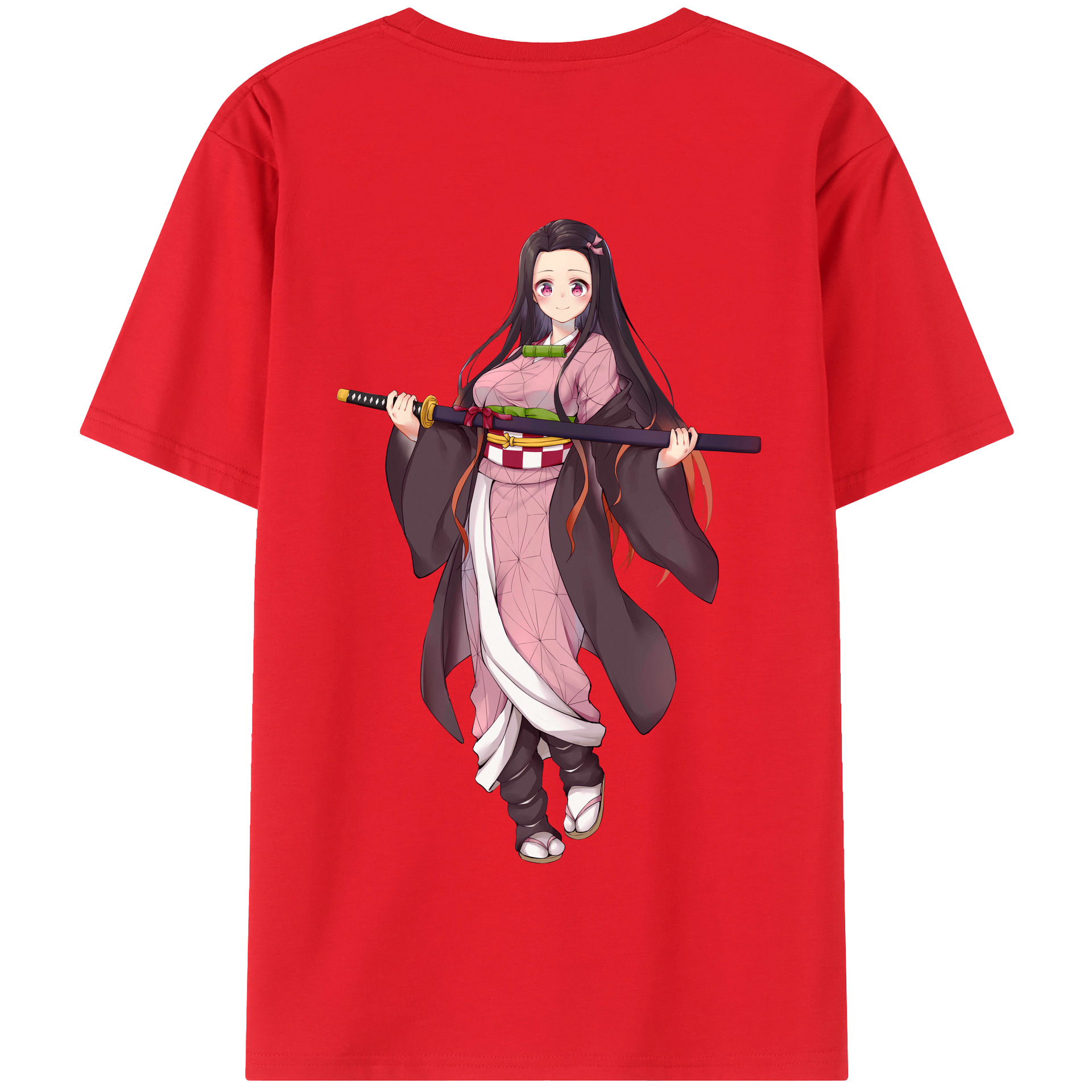（画像用） 鬼滅の刃（きめつのやいば）竈門 禰󠄀豆子／かまど ねずこ Kamado Nezuko 綿100％半袖Tシャツ（背面プリント）
