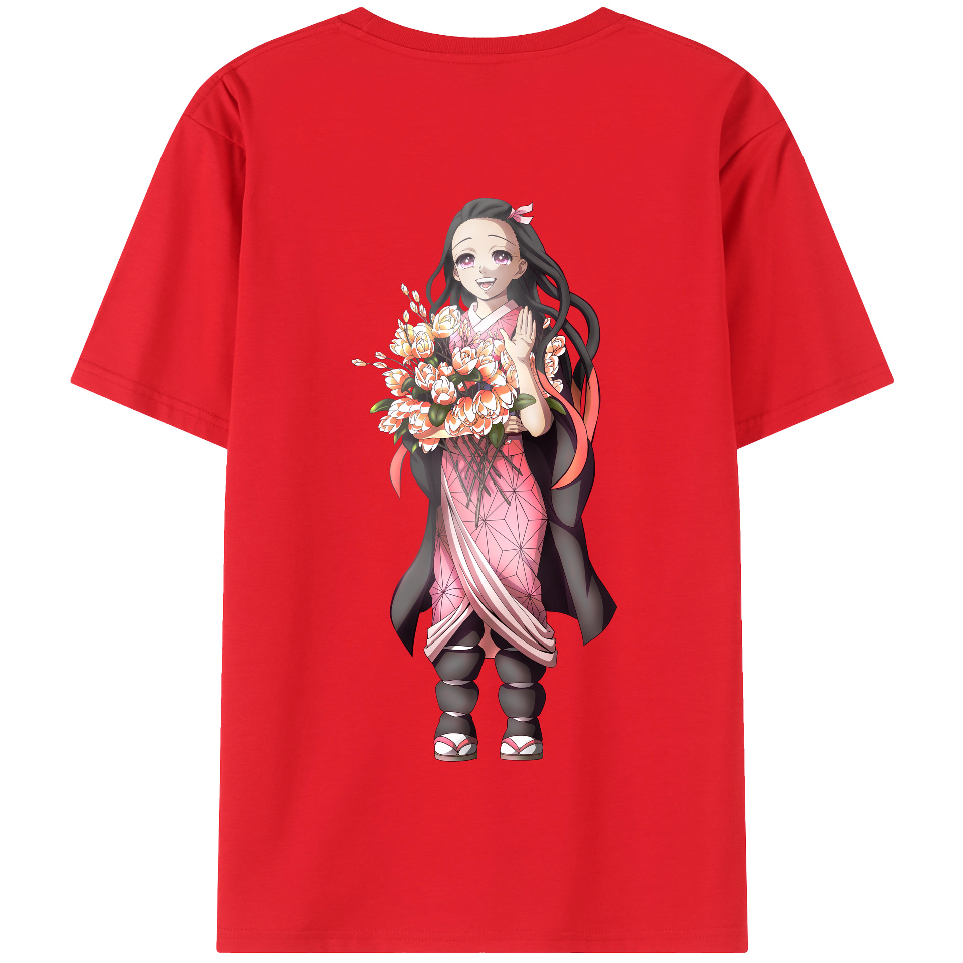 （画像用） 鬼滅の刃（きめつのやいば）竈門 禰󠄀豆子／かまど ねずこ Kamado Nezuko 綿100％半袖Tシャツ（背面プリント）