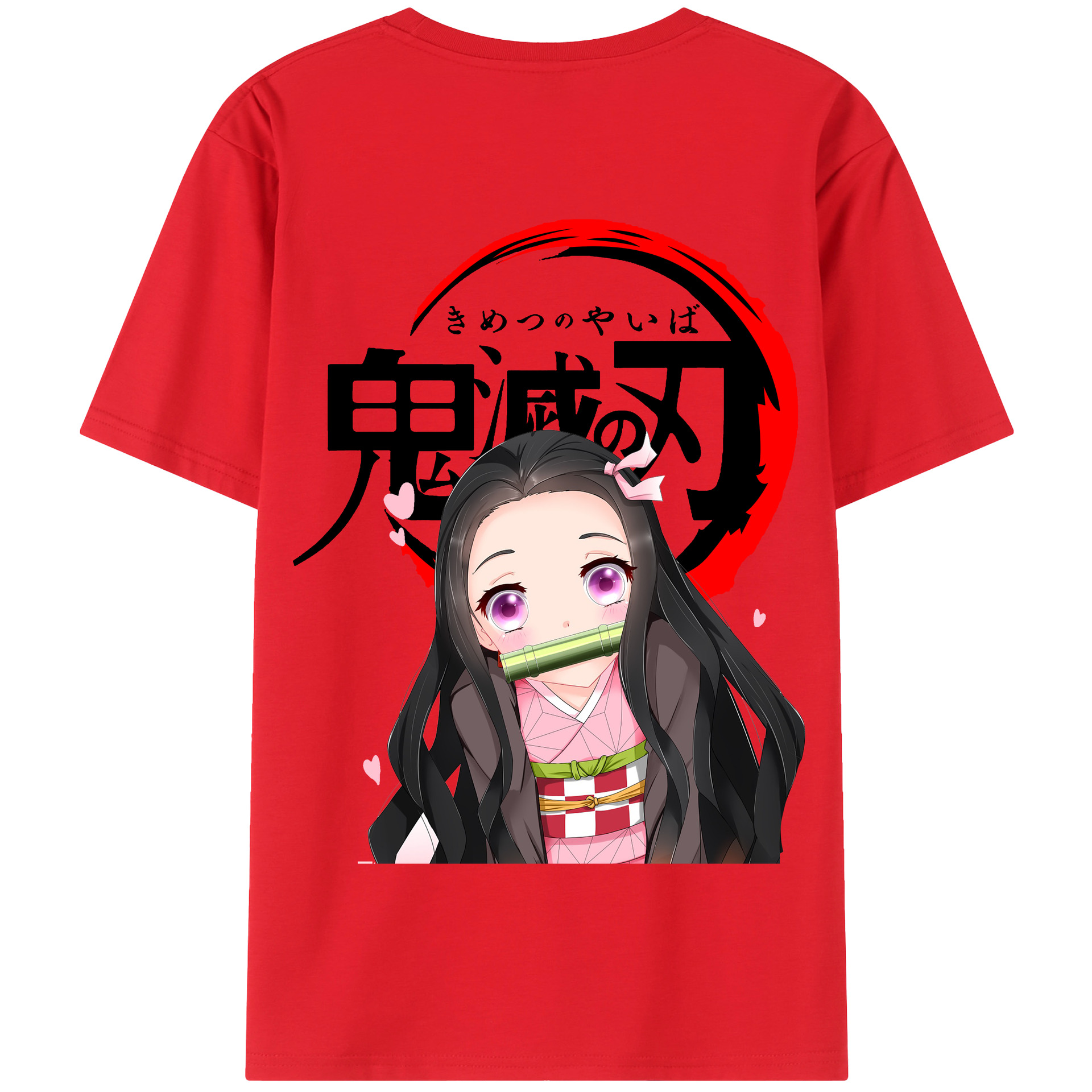 （画像用） 鬼滅の刃（きめつのやいば）竈門 禰󠄀豆子／かまど ねずこ Kamado Nezuko 綿100％半袖Tシャツ（背面プリント）