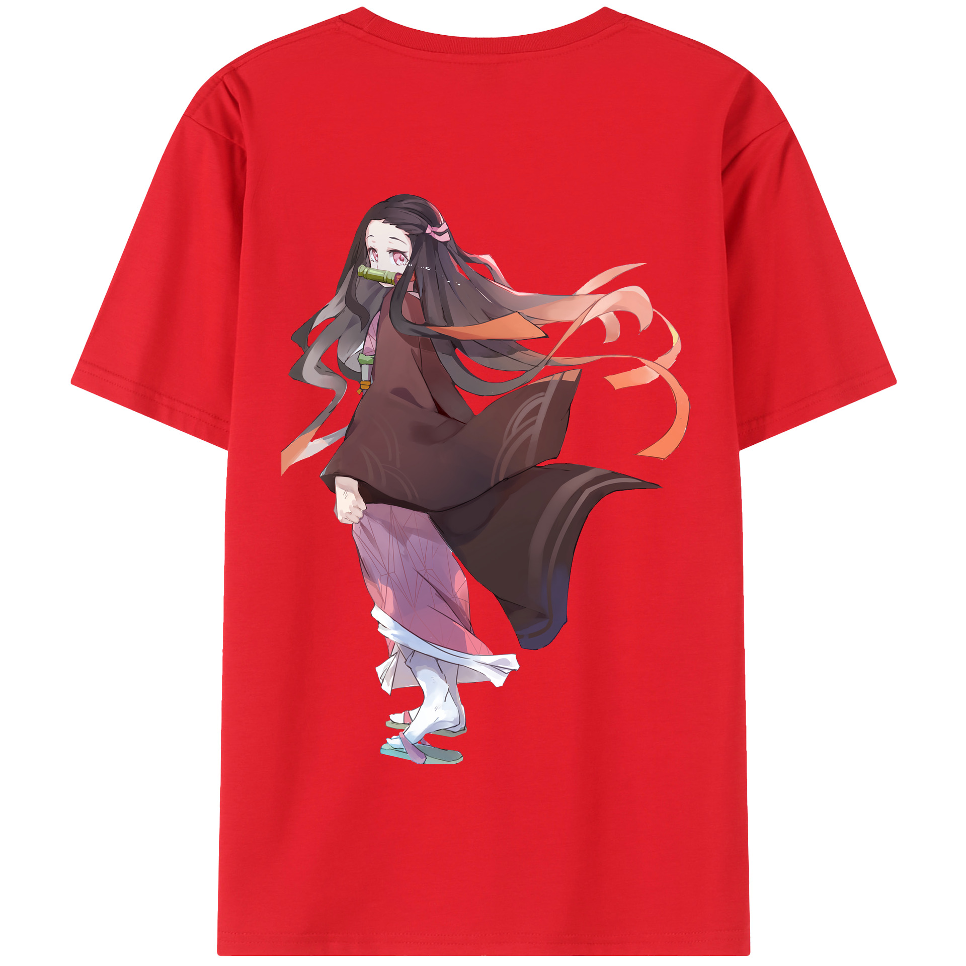 （画像用） 鬼滅の刃（きめつのやいば）竈門 禰󠄀豆子／かまど ねずこ Kamado Nezuko 綿100％半袖Tシャツ（背面プリント）
