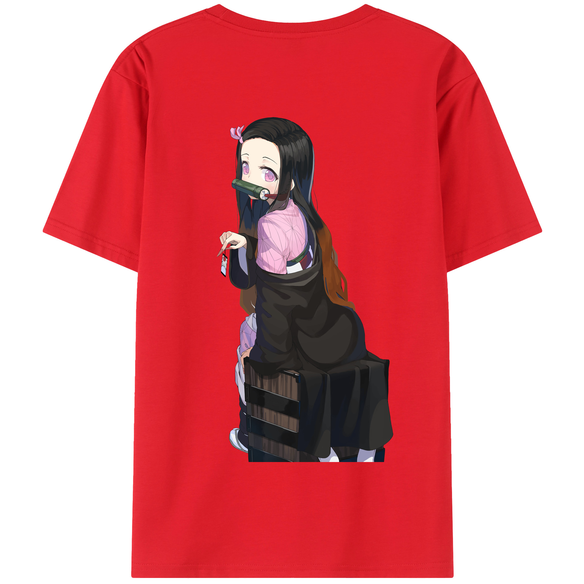 （画像用） 鬼滅の刃（きめつのやいば）竈門 禰󠄀豆子／かまど ねずこ Kamado Nezuko 綿100％半袖Tシャツ（背面プリント）
