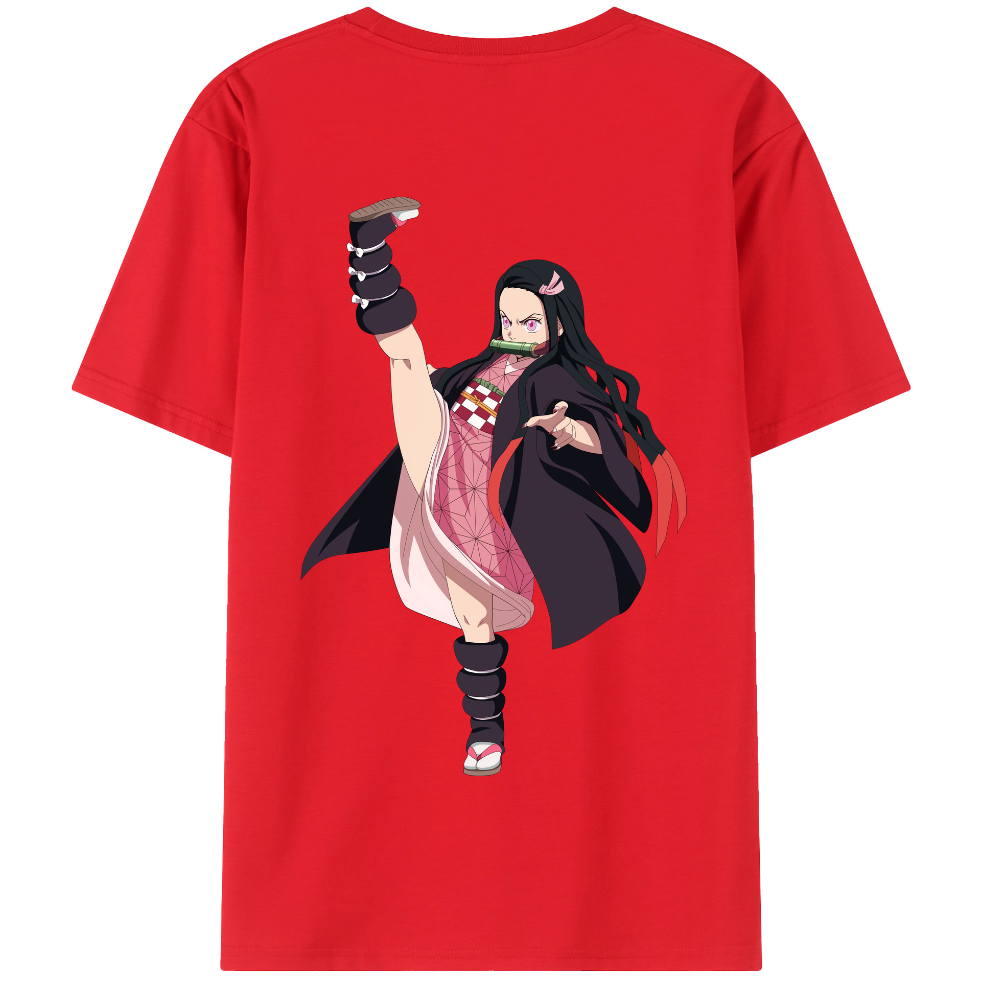 （画像用） 鬼滅の刃（きめつのやいば）竈門 禰󠄀豆子／かまど ねずこ Kamado Nezuko 綿100％半袖Tシャツ（背面プリント）