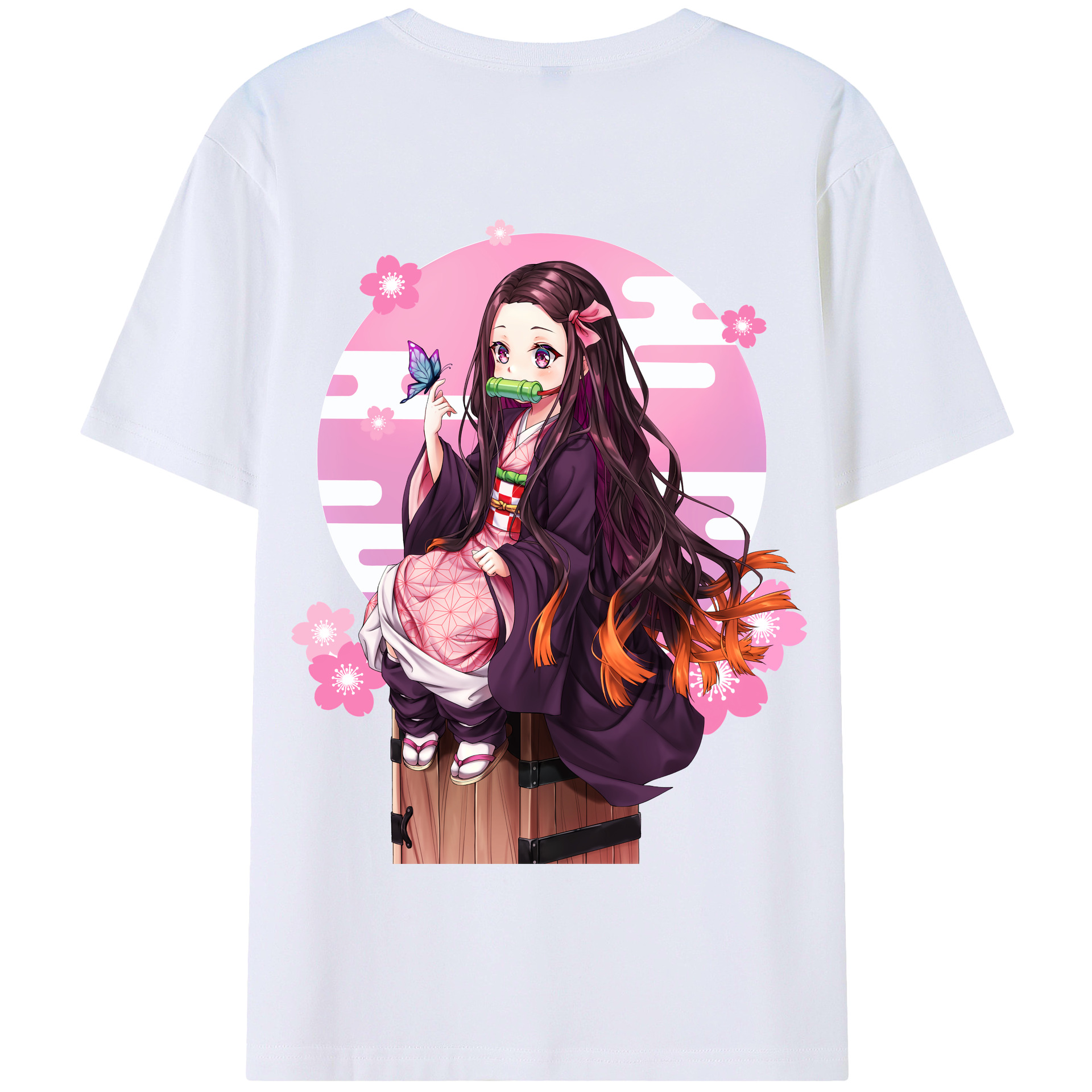 （画像用） 鬼滅の刃（きめつのやいば）竈門 禰󠄀豆子／かまど ねずこ Kamado Nezuko 綿100％半袖Tシャツ（背面プリント）