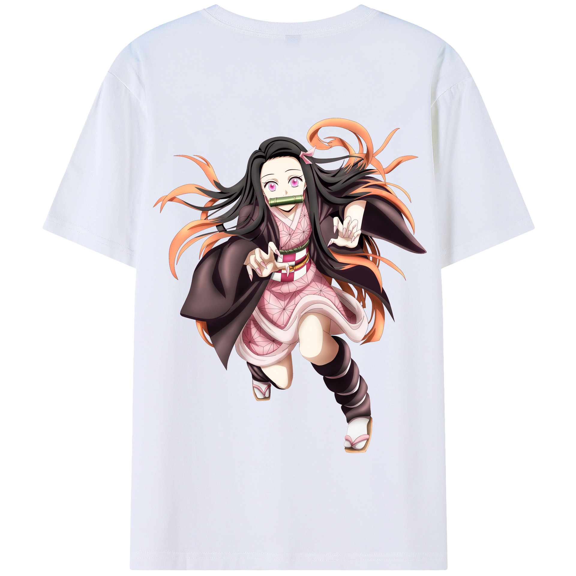 （画像用） 鬼滅の刃（きめつのやいば）竈門 禰󠄀豆子／かまど ねずこ Kamado Nezuko 綿100％半袖Tシャツ（背面プリント）