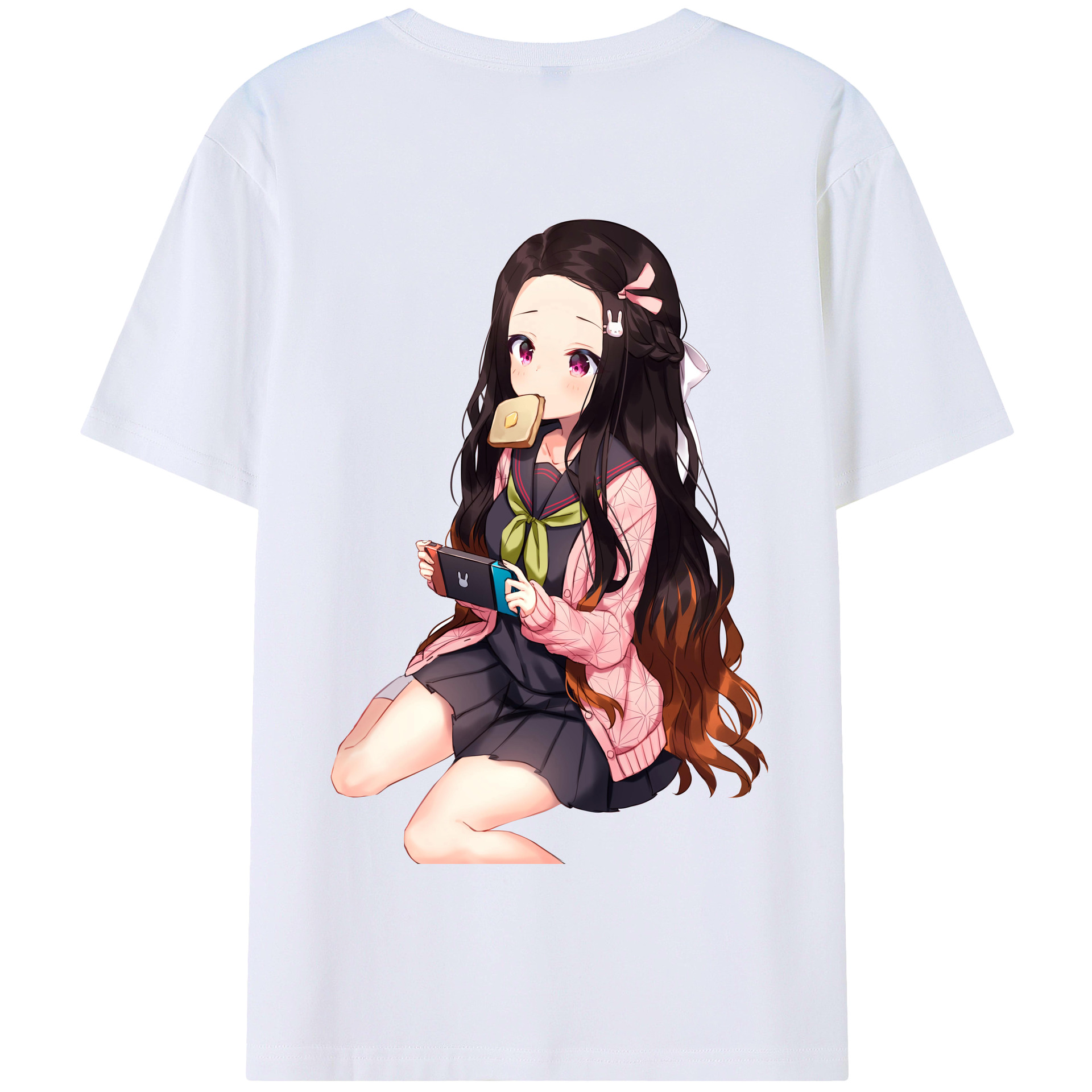 （画像用） 鬼滅の刃（きめつのやいば）竈門 禰󠄀豆子／かまど ねずこ Kamado Nezuko 綿100％半袖Tシャツ（背面プリント）