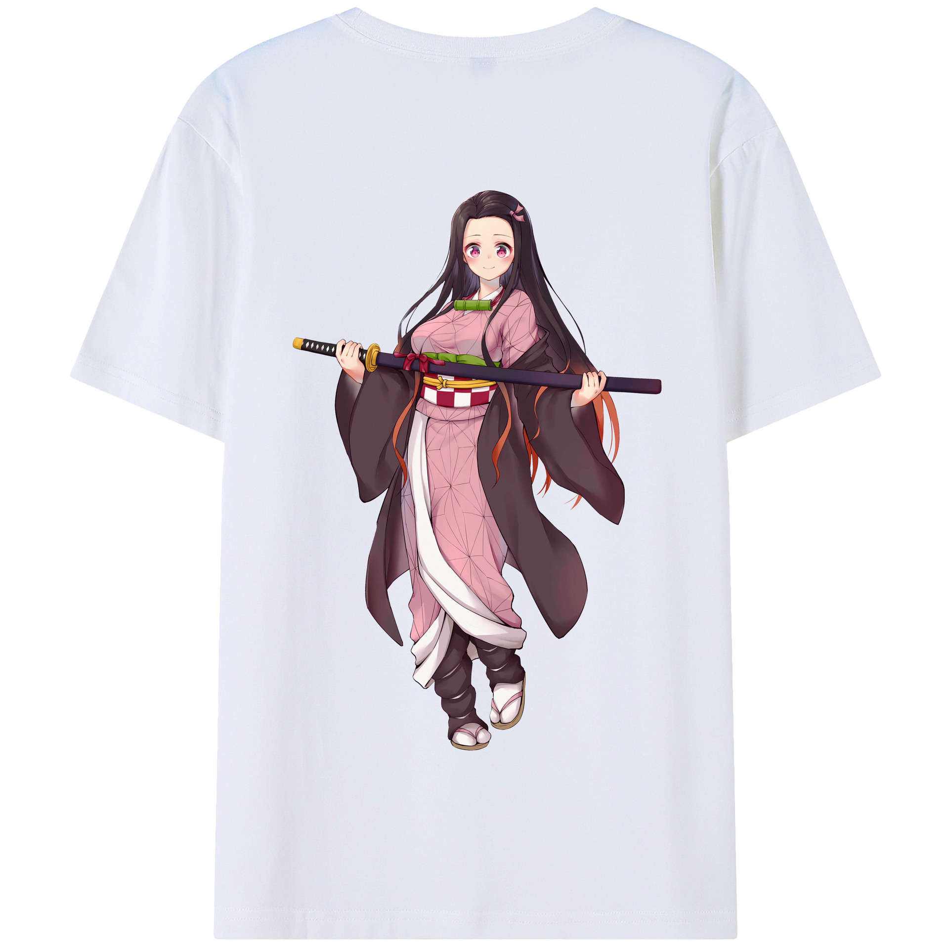（画像用） 鬼滅の刃（きめつのやいば）竈門 禰󠄀豆子／かまど ねずこ Kamado Nezuko 綿100％半袖Tシャツ（背面プリント）