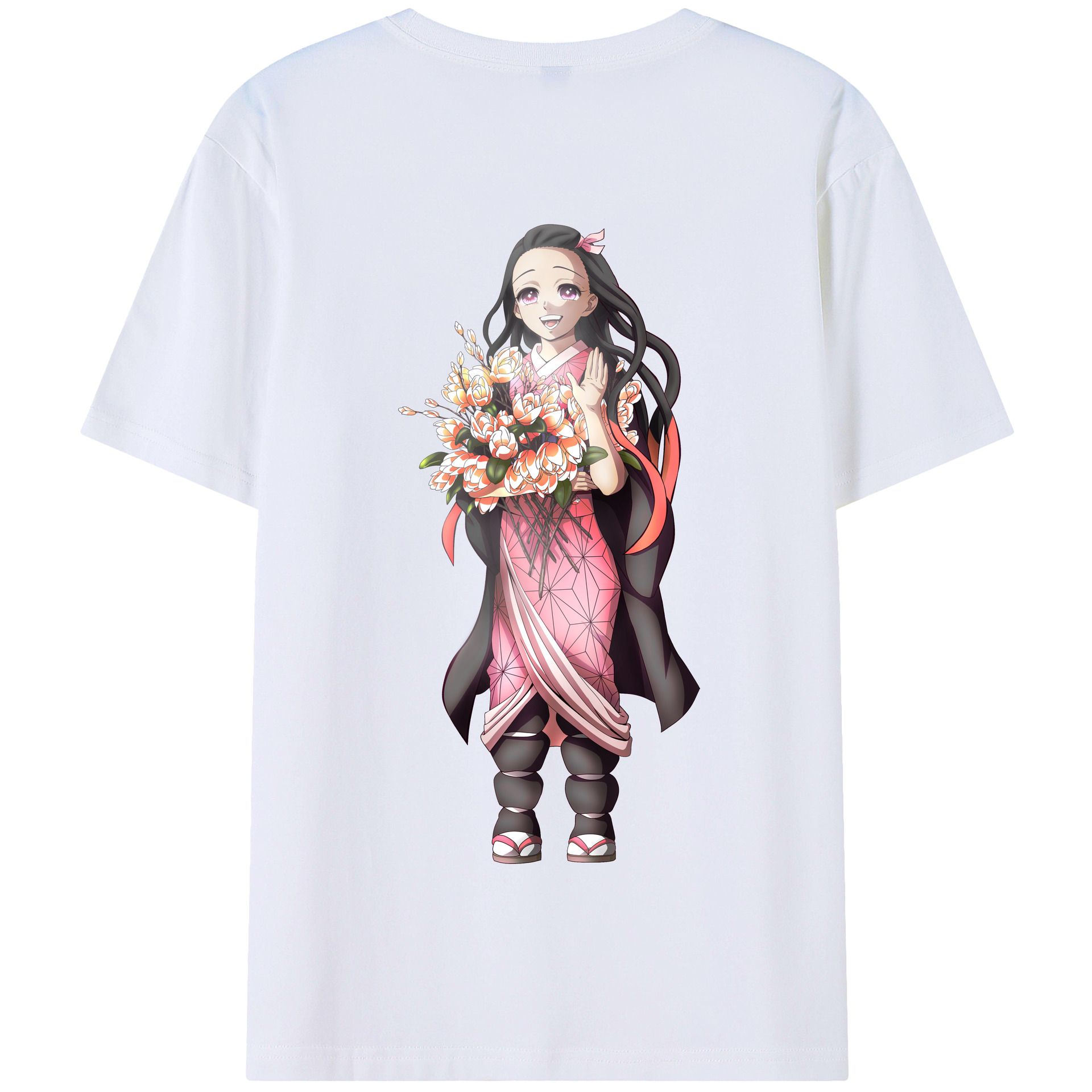 （画像用） 鬼滅の刃（きめつのやいば）竈門 禰󠄀豆子／かまど ねずこ Kamado Nezuko 綿100％半袖Tシャツ（背面プリント）