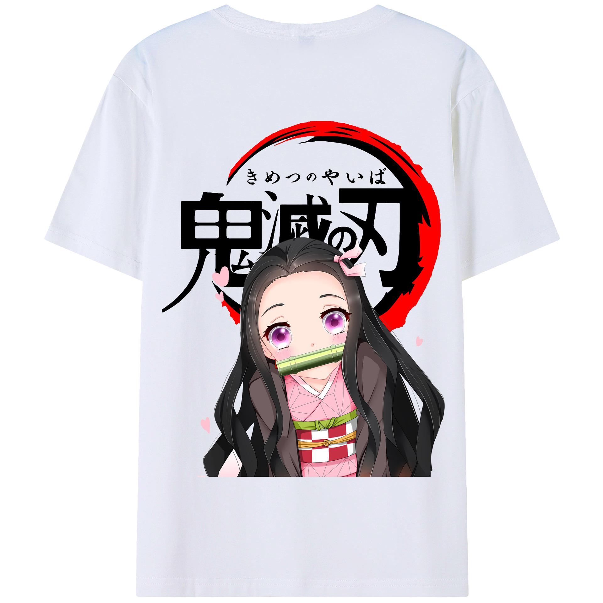 （画像用） 鬼滅の刃（きめつのやいば）竈門 禰󠄀豆子／かまど ねずこ Kamado Nezuko 綿100％半袖Tシャツ（背面プリント）