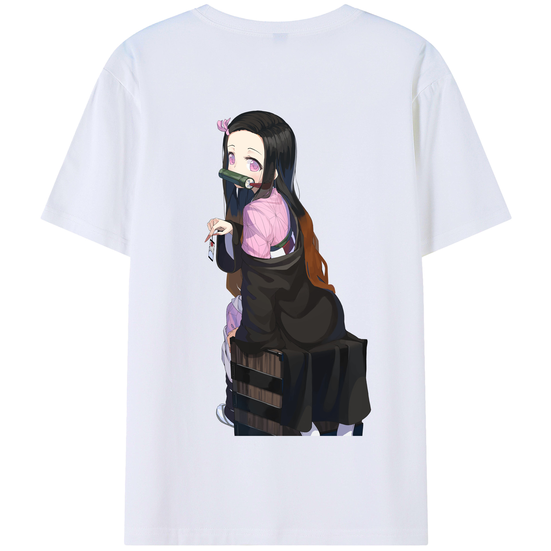 （画像用） 鬼滅の刃（きめつのやいば）竈門 禰󠄀豆子／かまど ねずこ Kamado Nezuko 綿100％半袖Tシャツ（背面プリント）