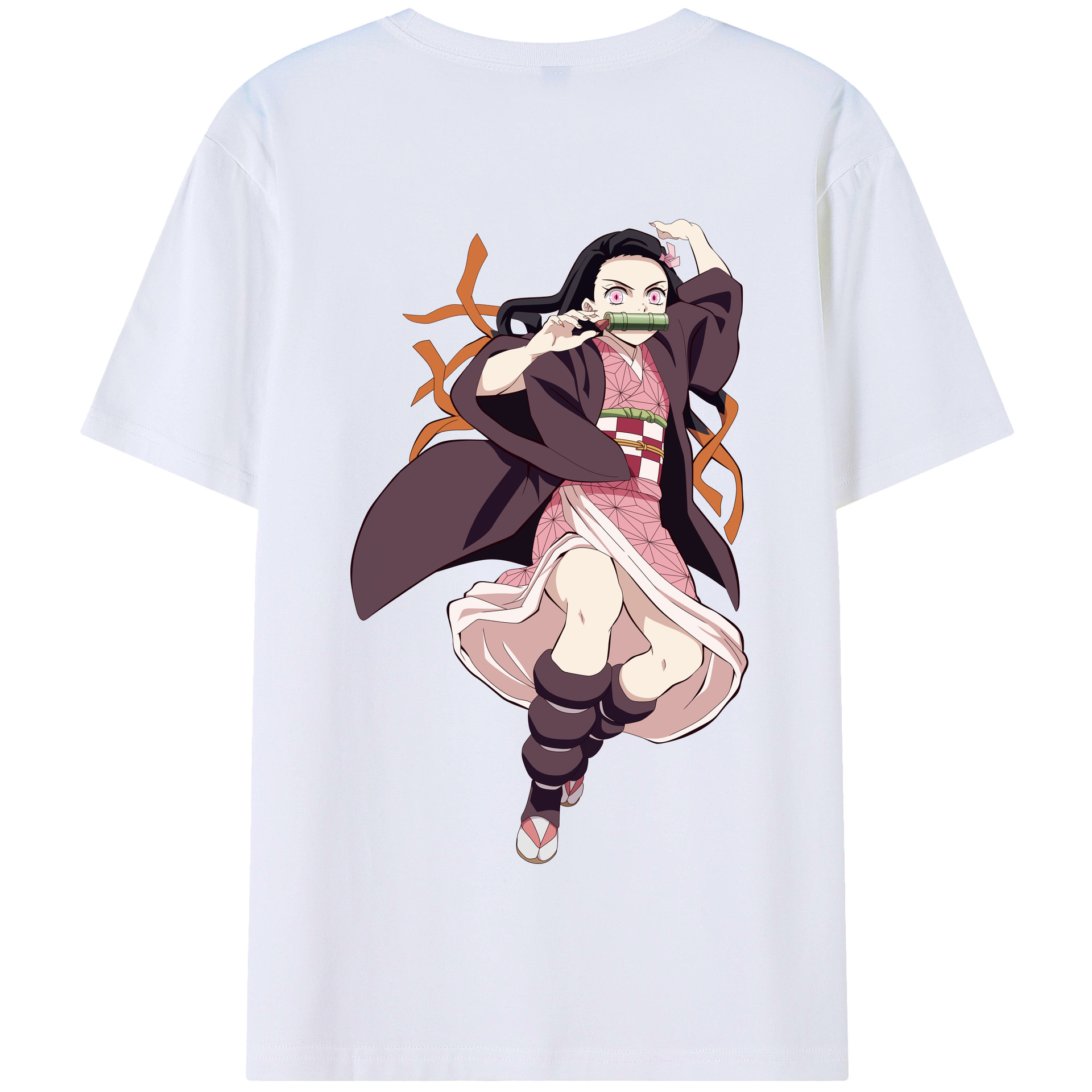 （画像用） 鬼滅の刃（きめつのやいば）竈門 禰󠄀豆子／かまど ねずこ Kamado Nezuko 綿100％半袖Tシャツ（背面プリント）
