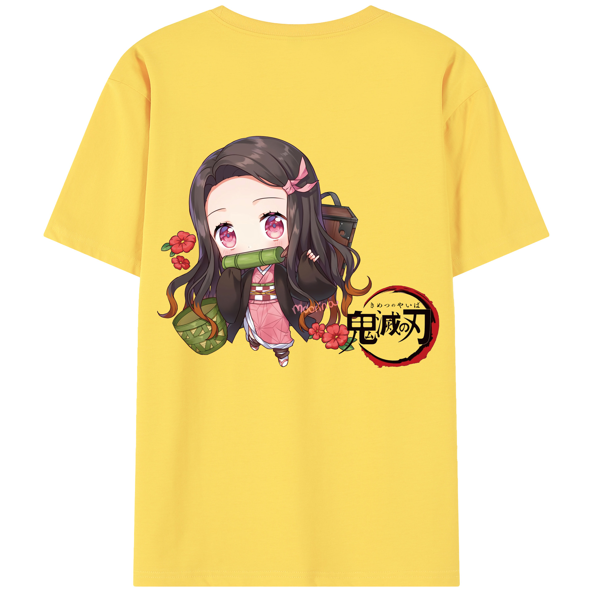 （画像用） 鬼滅の刃（きめつのやいば）竈門 禰󠄀豆子／かまど ねずこ Kamado Nezuko 綿100％半袖Tシャツ（背面プリント）
