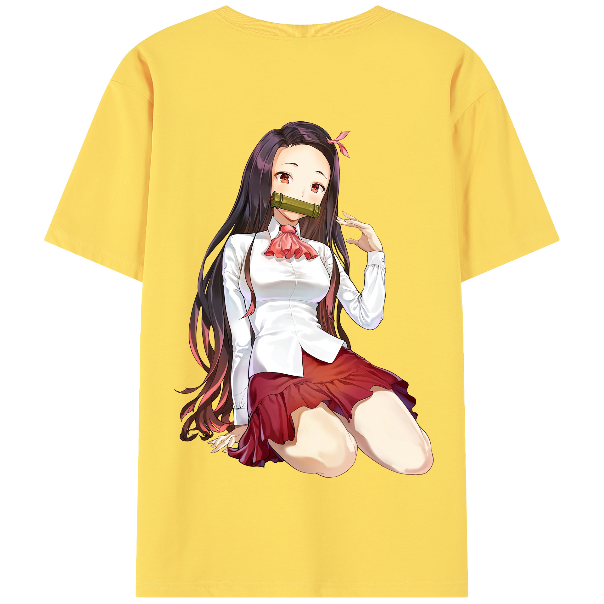 （画像用） 鬼滅の刃（きめつのやいば）竈門 禰󠄀豆子／かまど ねずこ Kamado Nezuko 綿100％半袖Tシャツ（背面プリント）