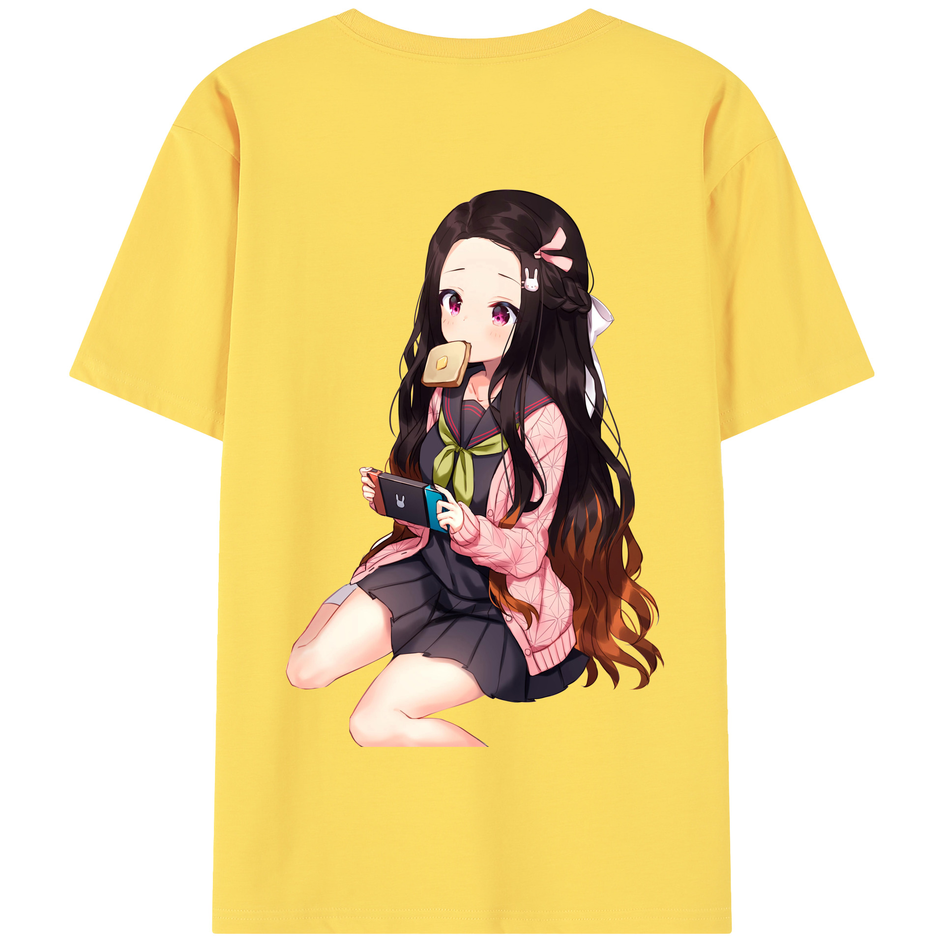 （画像用） 鬼滅の刃（きめつのやいば）竈門 禰󠄀豆子／かまど ねずこ Kamado Nezuko 綿100％半袖Tシャツ（背面プリント）