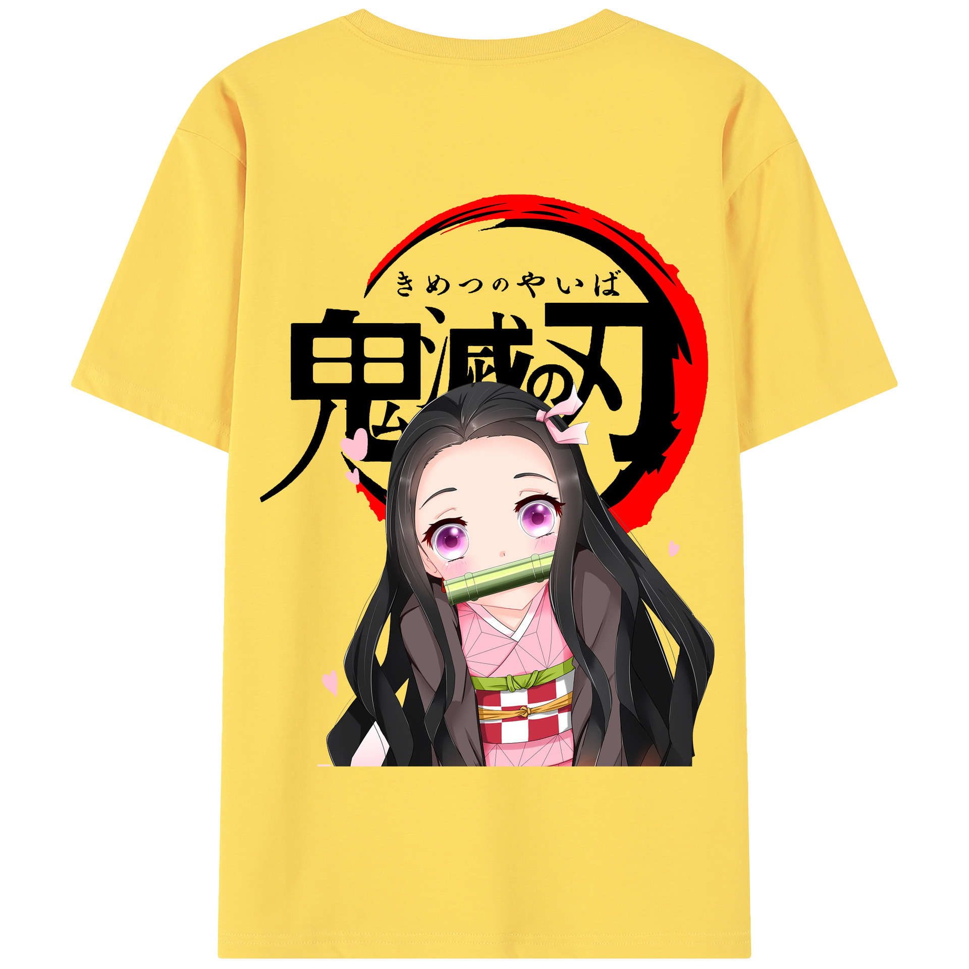 （画像用） 鬼滅の刃（きめつのやいば）竈門 禰󠄀豆子／かまど ねずこ Kamado Nezuko 綿100％半袖Tシャツ（背面プリント）