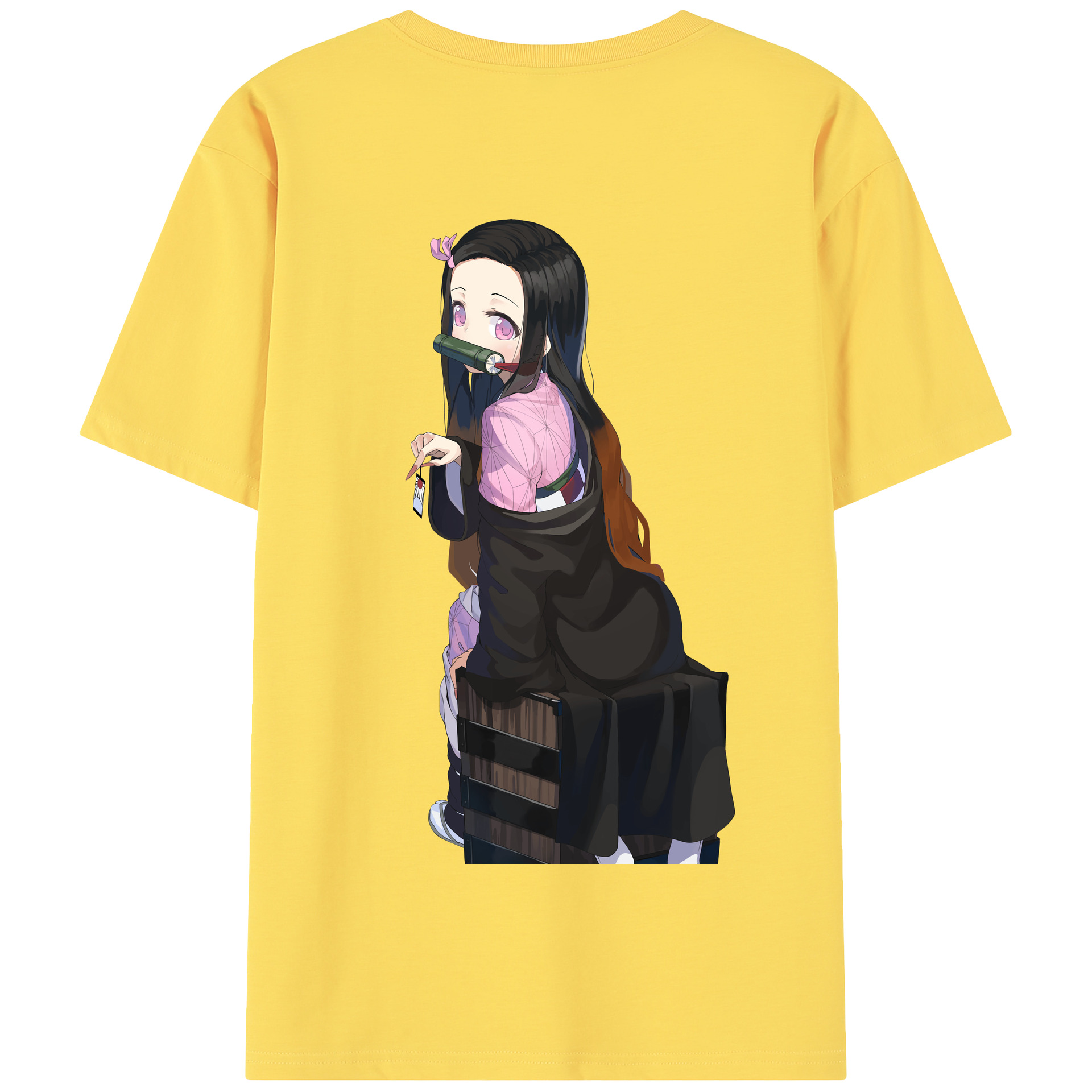 （画像用） 鬼滅の刃（きめつのやいば）竈門 禰󠄀豆子／かまど ねずこ Kamado Nezuko 綿100％半袖Tシャツ（背面プリント）