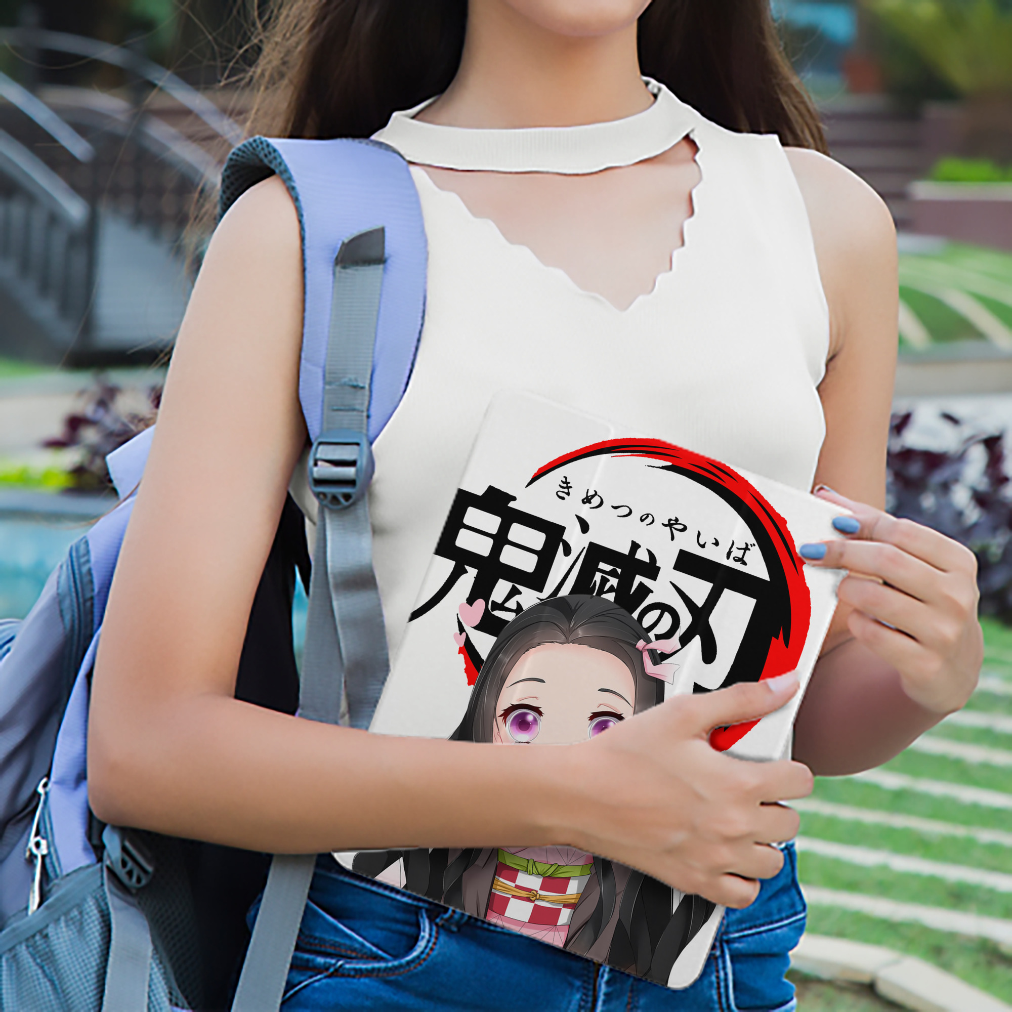 鬼滅の刃（きめつのやいば）竈門 禰󠄀豆子／かまど ねずこ Kamado Nezuko IPad ケース ペン収納付き 三つ折りスタンド PUレザー×シリコン 対応機種9.5/10.5/10.9インチ