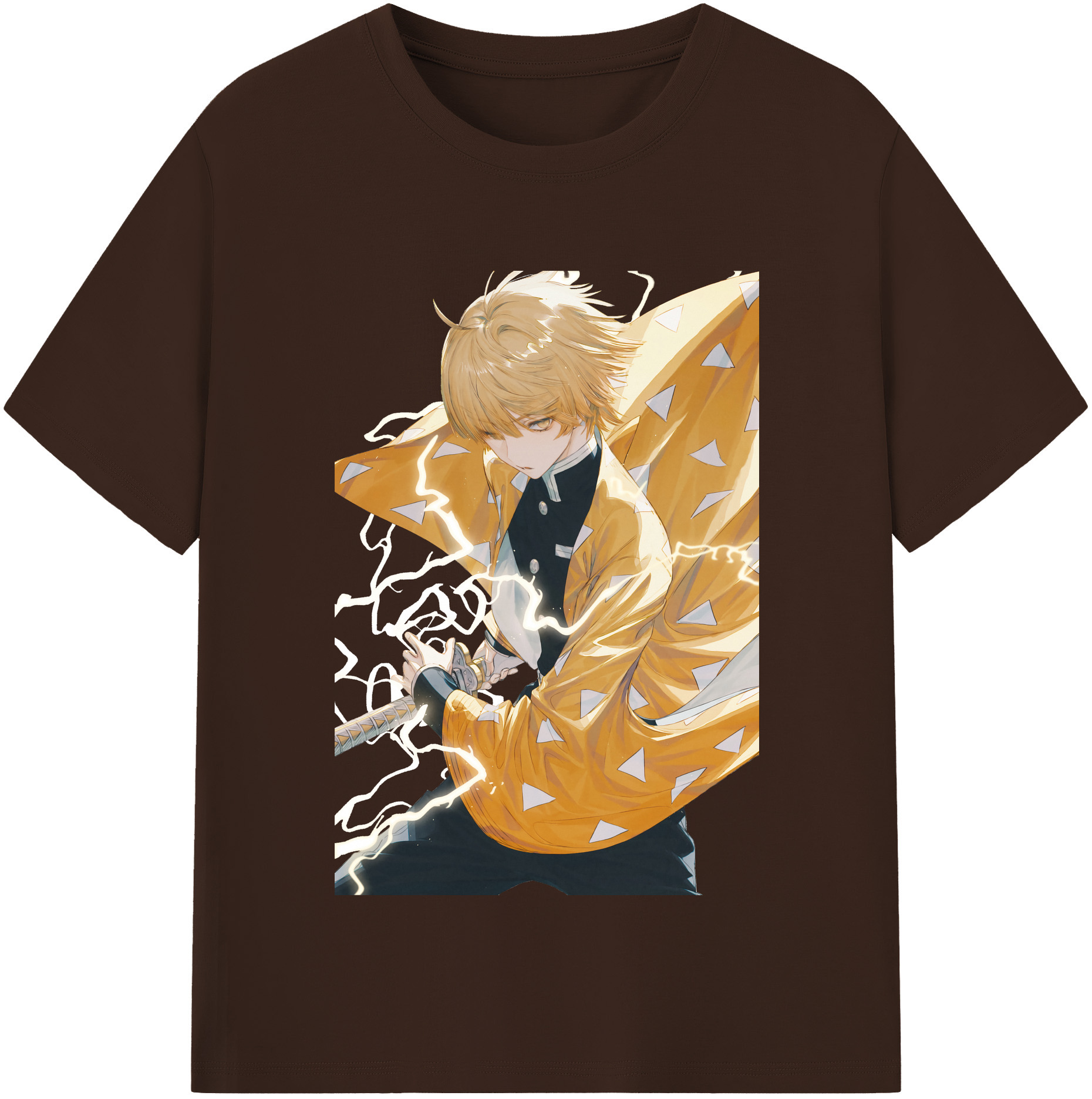 （画像用） 鬼滅の刃（きめつのやいば）我妻 善逸／あがつま ぜんいつ Agatsuma Zenitsu 綿100％半袖Tシャツ（フロントプリント）