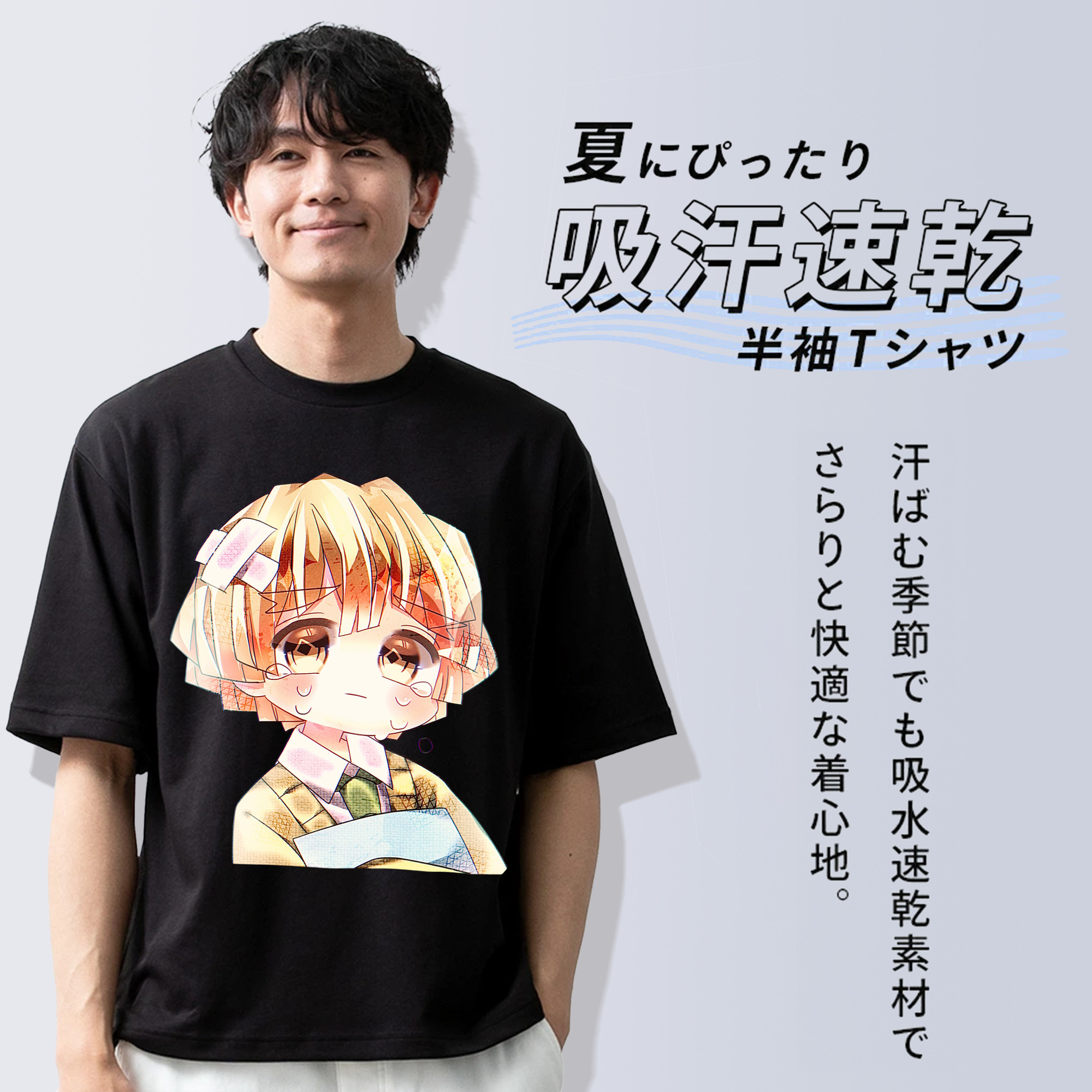 鬼滅の刃（きめつのやいば）我妻 善逸／あがつま ぜんいつ Agatsuma Zenitsu 綿100％半袖Tシャツ（フロントプリント）