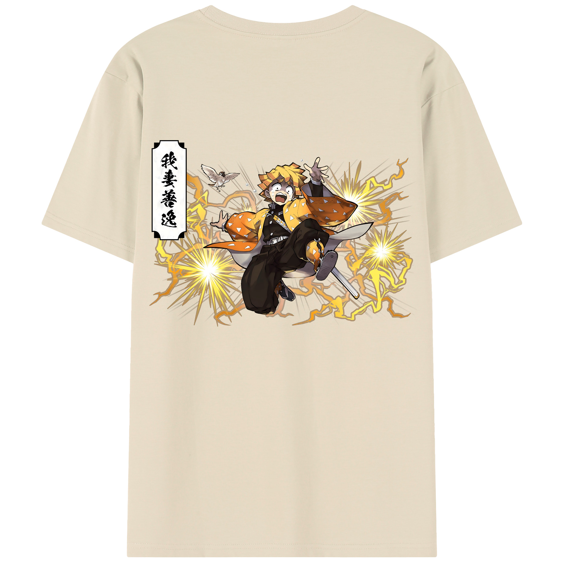（画像用） 鬼滅の刃（きめつのやいば）我妻 善逸／あがつま ぜんいつ Agatsuma Zenitsu 綿100％半袖Tシャツ（背面プリント）