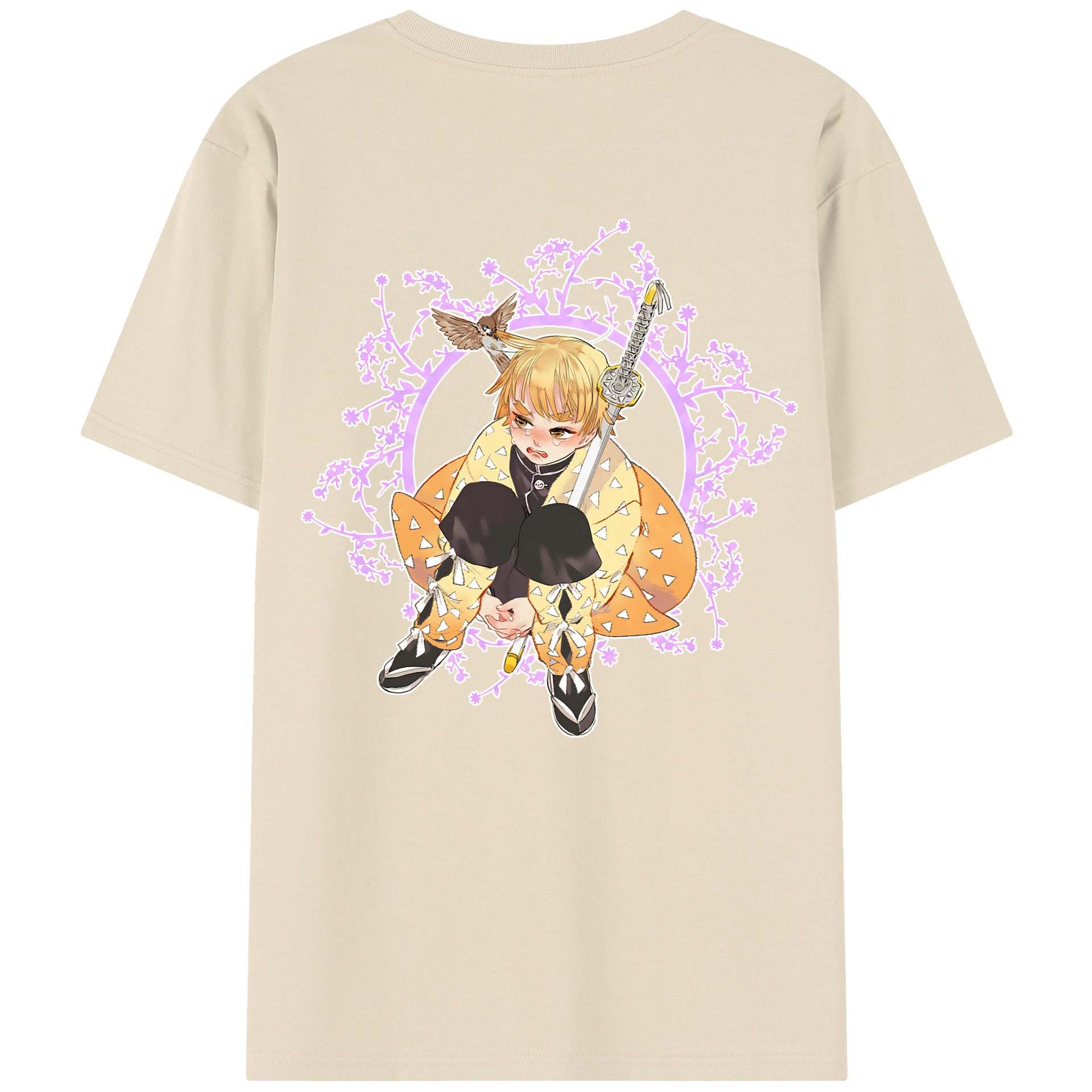 （画像用） 鬼滅の刃（きめつのやいば）我妻 善逸／あがつま ぜんいつ Agatsuma Zenitsu 綿100％半袖Tシャツ（背面プリント）