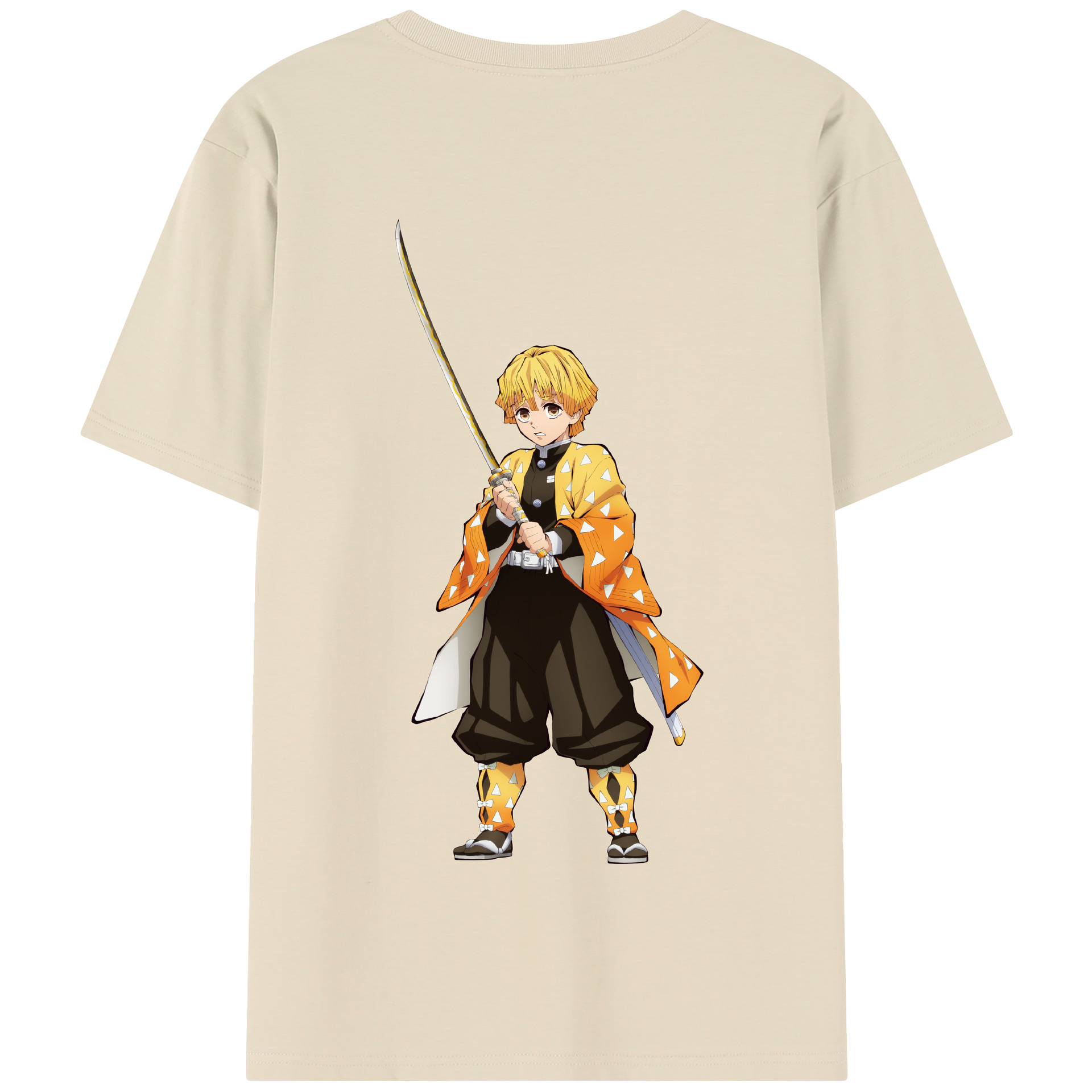 （画像用） 鬼滅の刃（きめつのやいば）我妻 善逸／あがつま ぜんいつ Agatsuma Zenitsu 綿100％半袖Tシャツ（背面プリント）