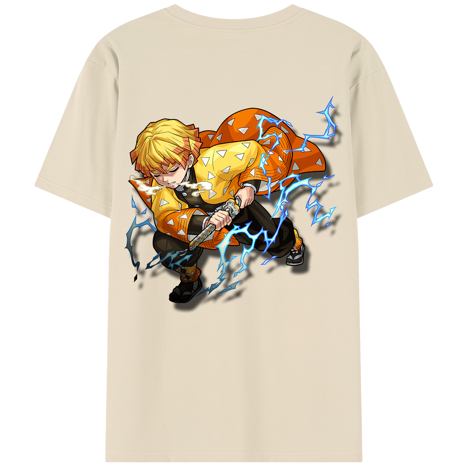 （画像用） 鬼滅の刃（きめつのやいば）我妻 善逸／あがつま ぜんいつ Agatsuma Zenitsu 綿100％半袖Tシャツ（背面プリント）