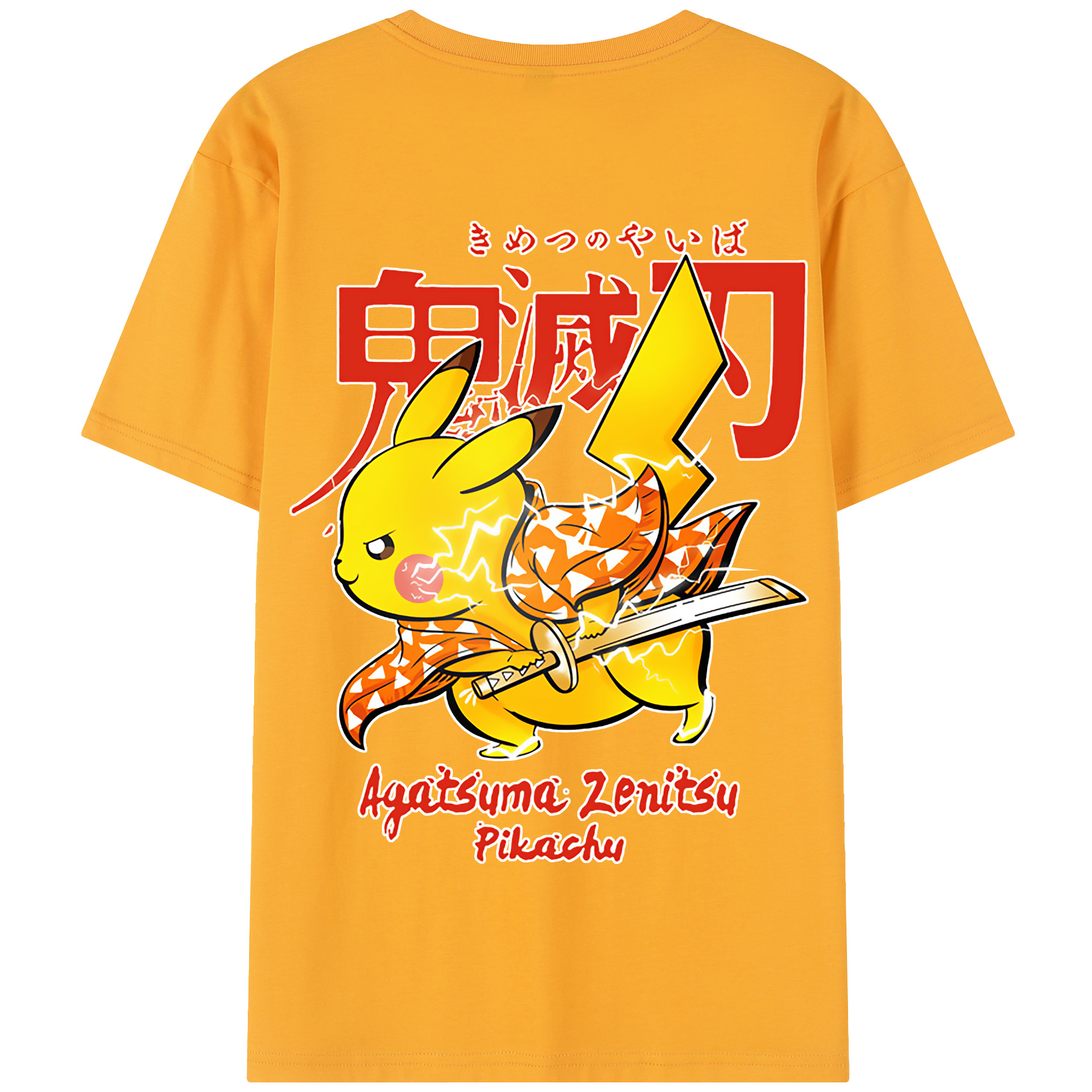 （画像用） 鬼滅の刃（きめつのやいば）我妻 善逸／あがつま ぜんいつ Agatsuma Zenitsu 綿100％半袖Tシャツ（背面プリント）