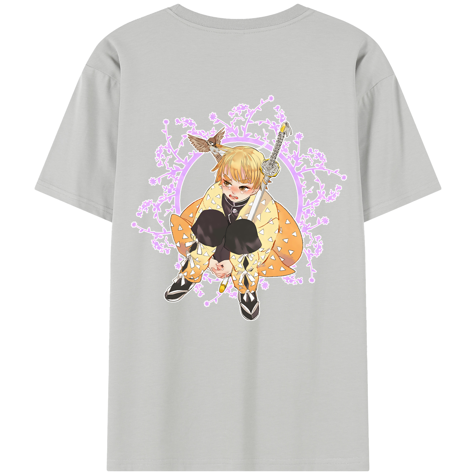 （画像用） 鬼滅の刃（きめつのやいば）我妻 善逸／あがつま ぜんいつ Agatsuma Zenitsu 綿100％半袖Tシャツ（背面プリント）