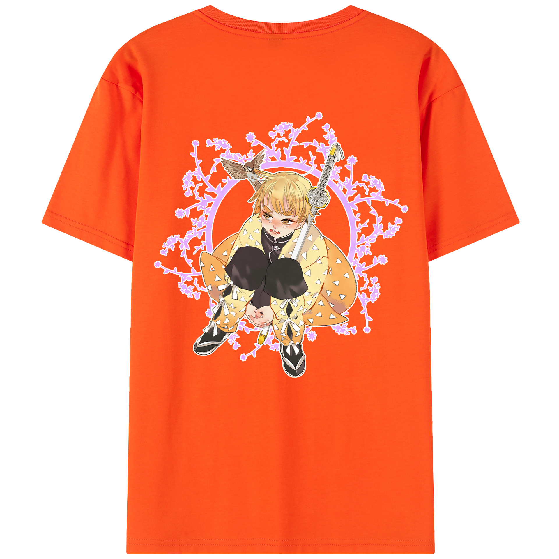 （画像用） 鬼滅の刃（きめつのやいば）我妻 善逸／あがつま ぜんいつ Agatsuma Zenitsu 綿100％半袖Tシャツ（背面プリント）
