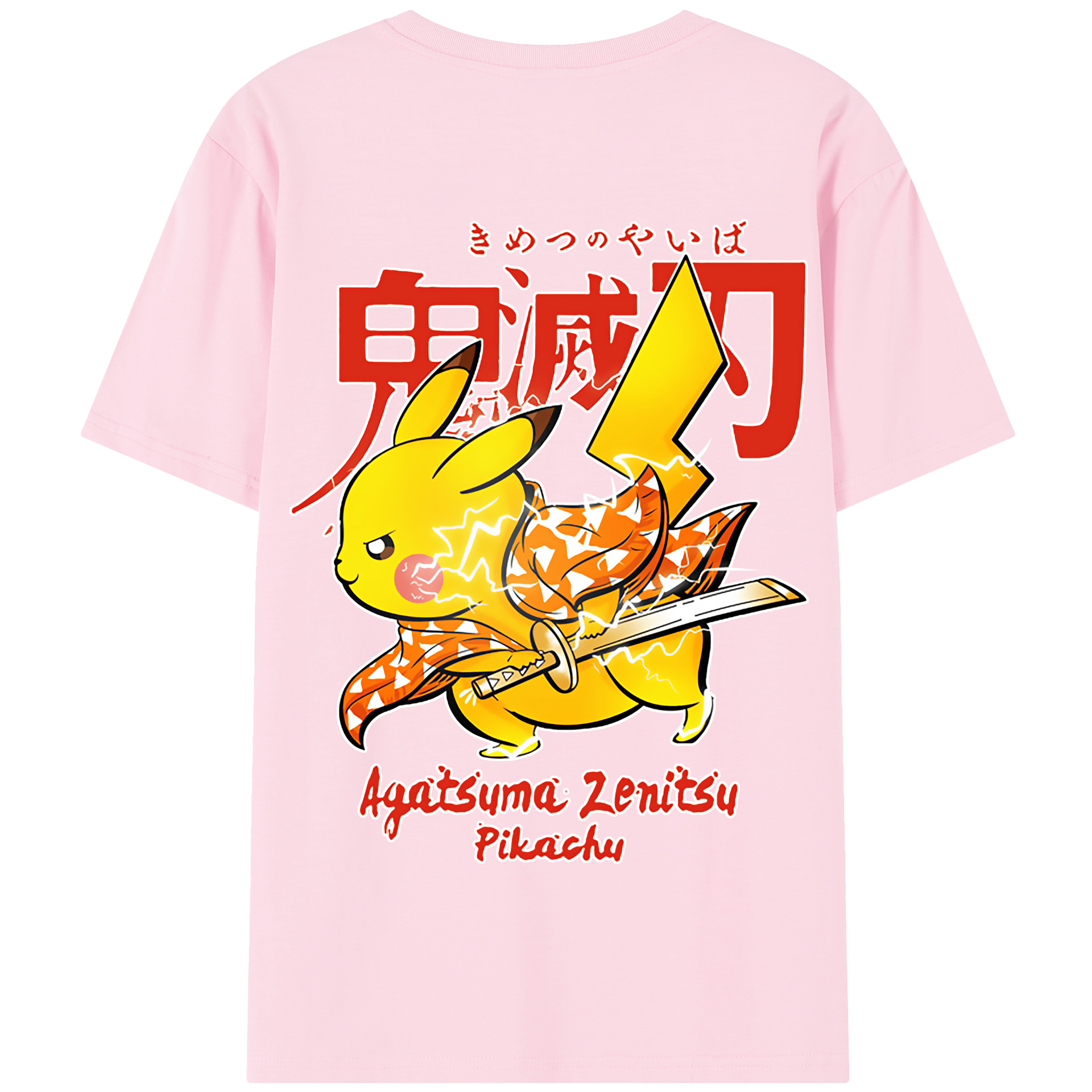 （画像用） 鬼滅の刃（きめつのやいば）我妻 善逸／あがつま ぜんいつ Agatsuma Zenitsu 綿100％半袖Tシャツ（背面プリント）