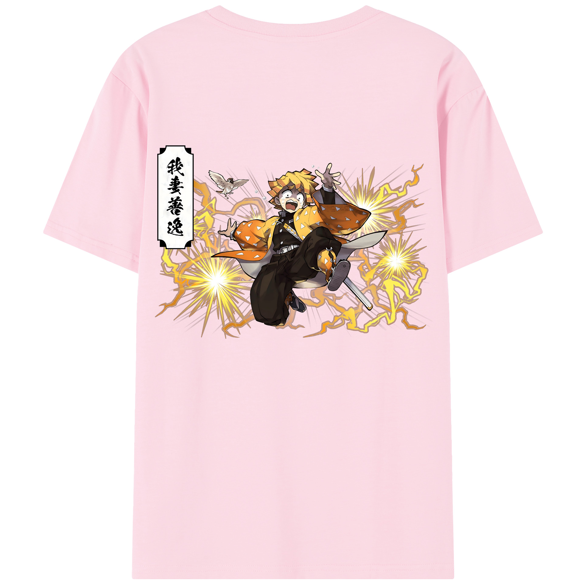 （画像用） 鬼滅の刃（きめつのやいば）我妻 善逸／あがつま ぜんいつ Agatsuma Zenitsu 綿100％半袖Tシャツ（背面プリント）