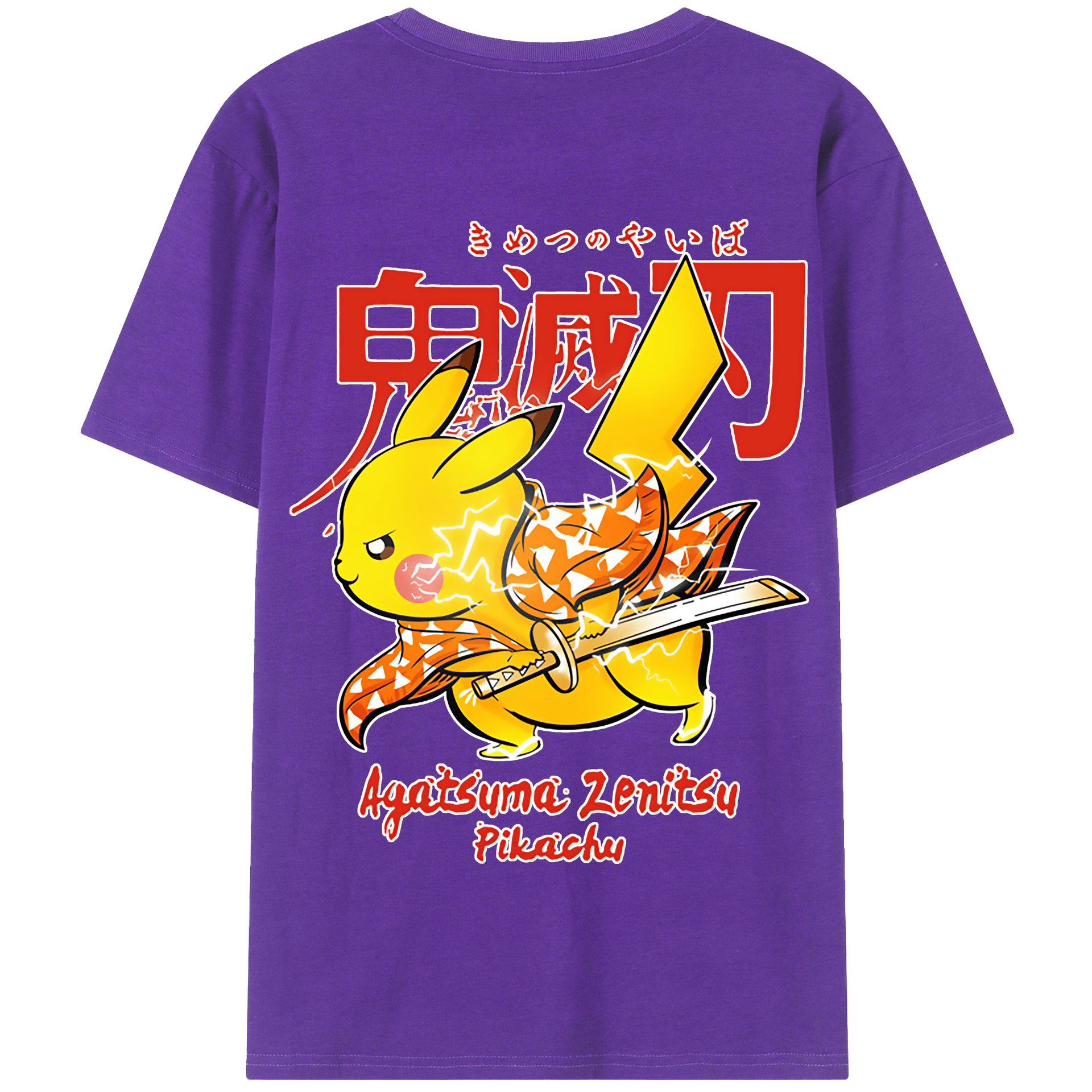（画像用） 鬼滅の刃（きめつのやいば）我妻 善逸／あがつま ぜんいつ Agatsuma Zenitsu 綿100％半袖Tシャツ（背面プリント）