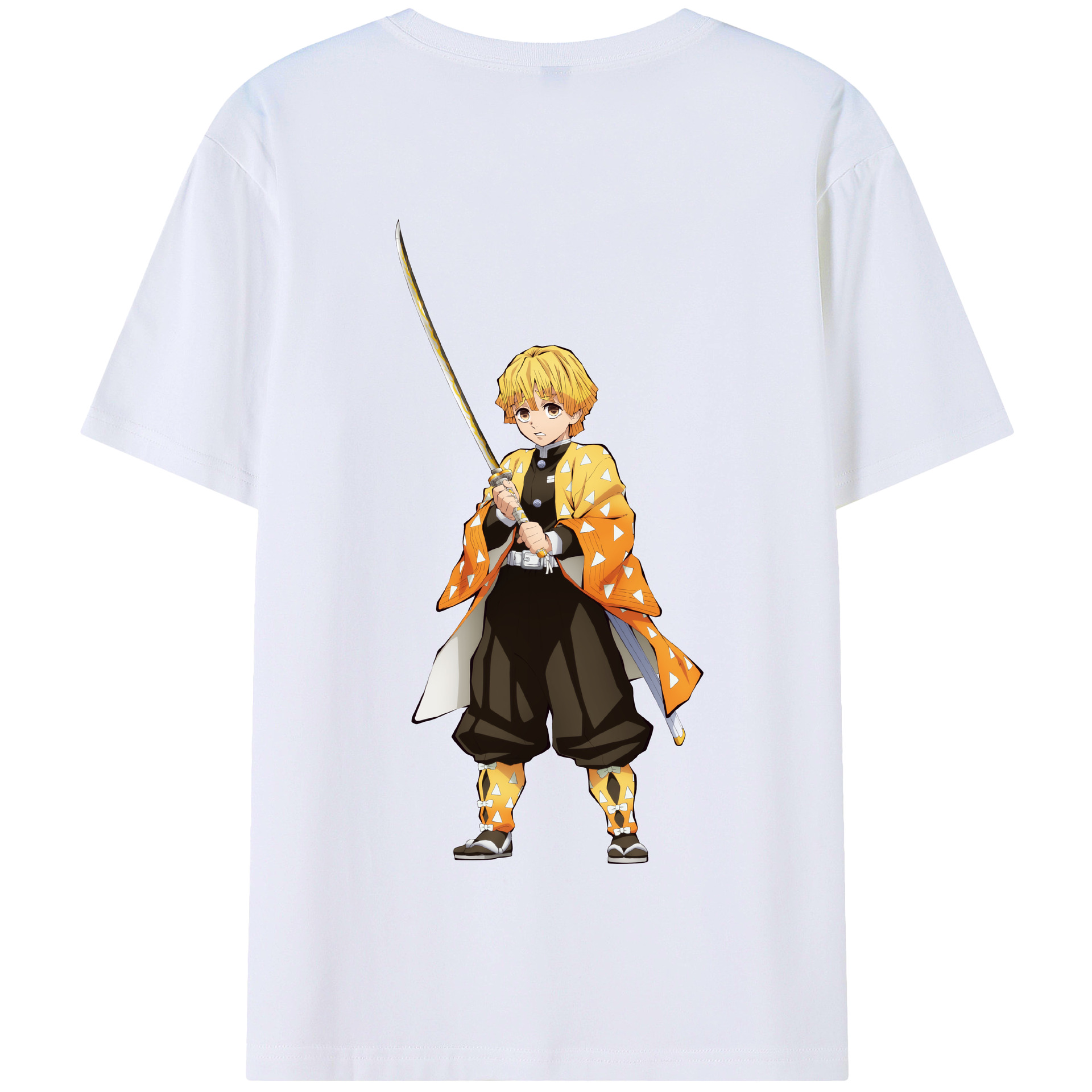 （画像用） 鬼滅の刃（きめつのやいば）我妻 善逸／あがつま ぜんいつ Agatsuma Zenitsu 綿100％半袖Tシャツ（背面プリント）