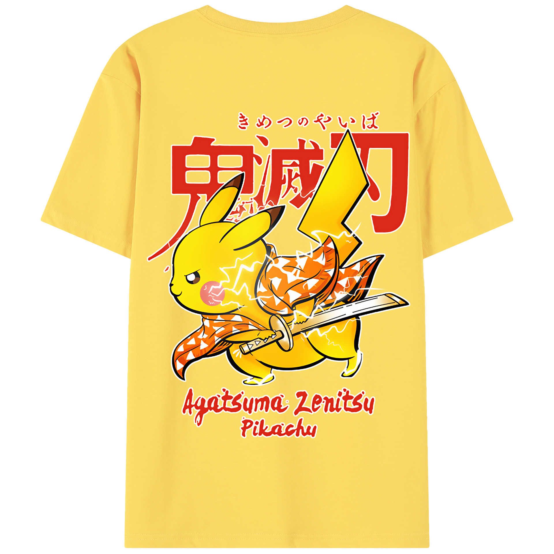 （画像用） 鬼滅の刃（きめつのやいば）我妻 善逸／あがつま ぜんいつ Agatsuma Zenitsu 綿100％半袖Tシャツ（背面プリント）
