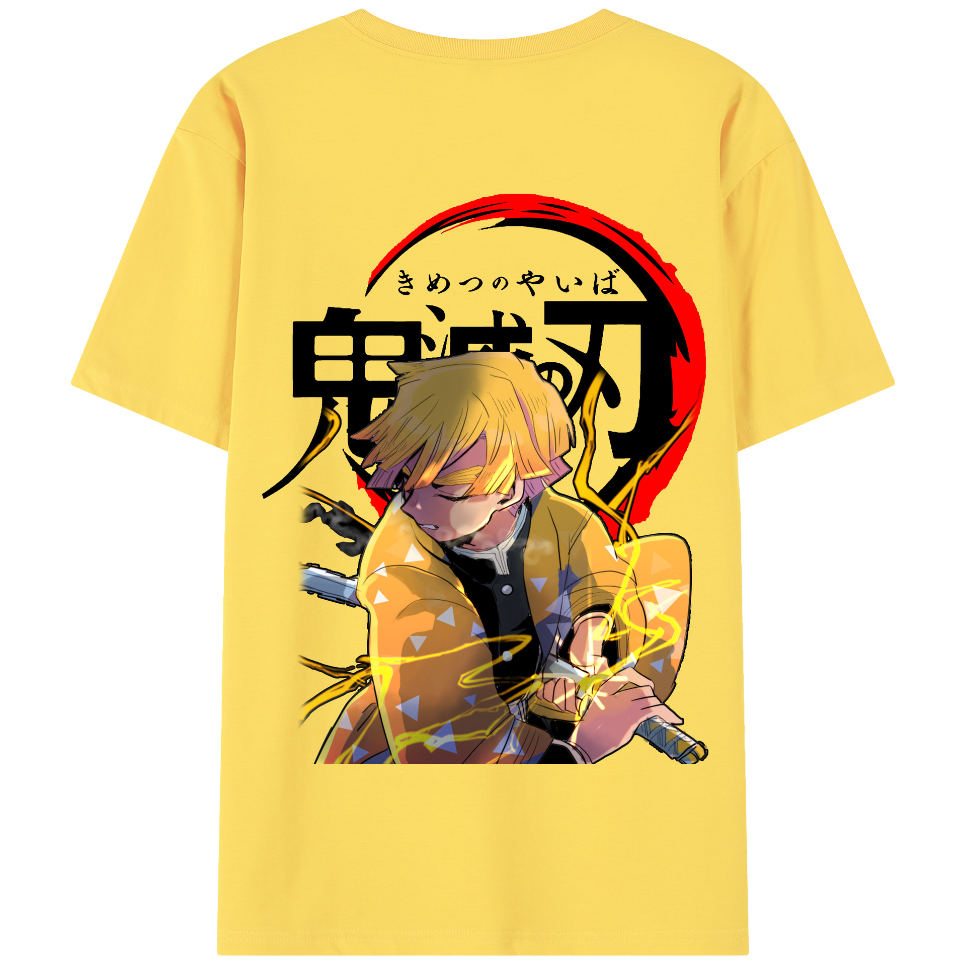（画像用） 鬼滅の刃（きめつのやいば）我妻 善逸／あがつま ぜんいつ Agatsuma Zenitsu 綿100％半袖Tシャツ（背面プリント）