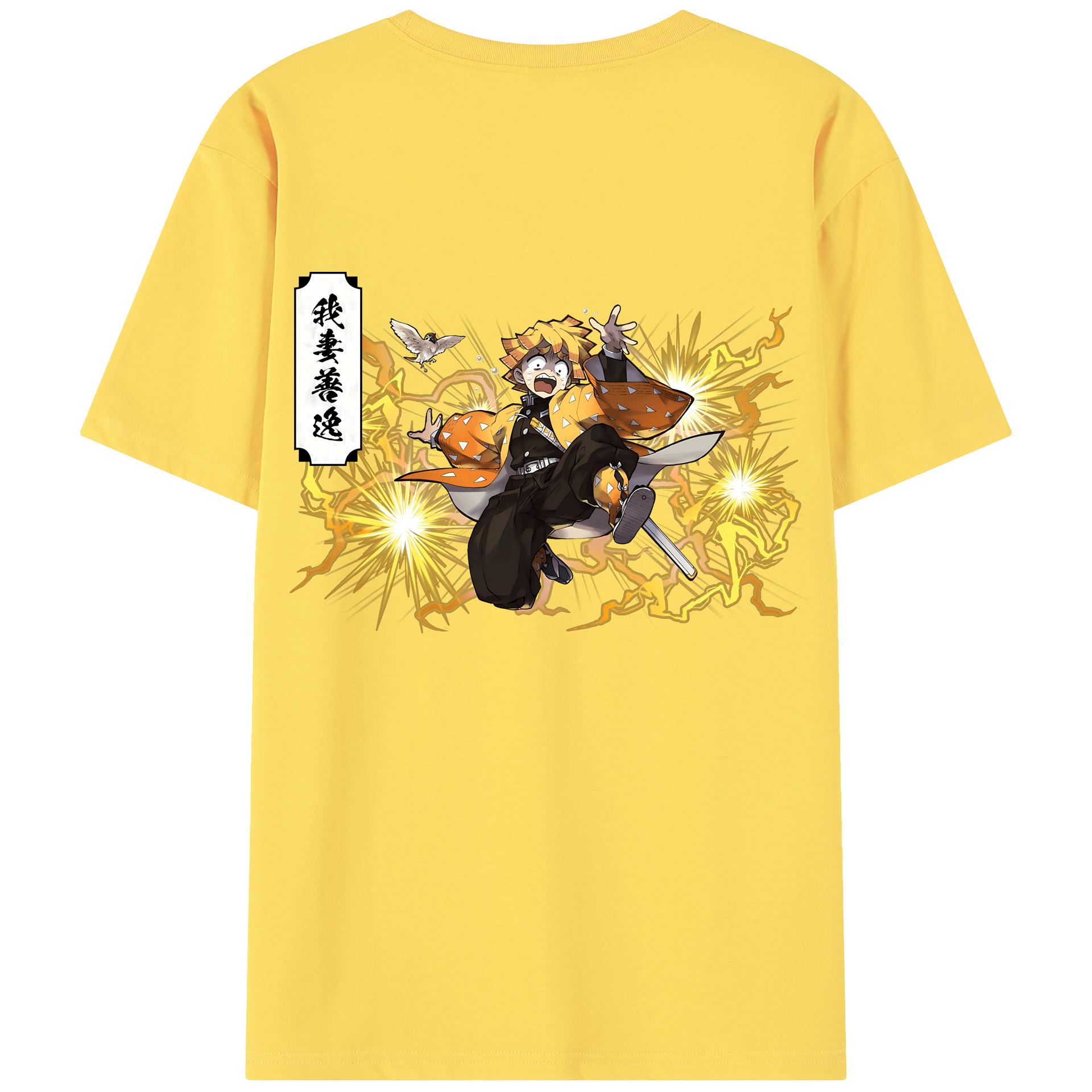 （画像用） 鬼滅の刃（きめつのやいば）我妻 善逸／あがつま ぜんいつ Agatsuma Zenitsu 綿100％半袖Tシャツ（背面プリント）