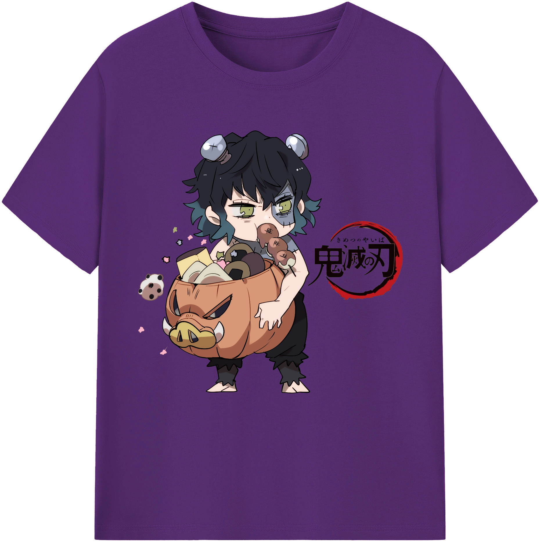 （画像用） 鬼滅の刃（きめつのやいば）嘴平 伊之助／はしびら いのすけ Hashibira Inosuke 綿100％半袖Tシャツ（フロントプリント）