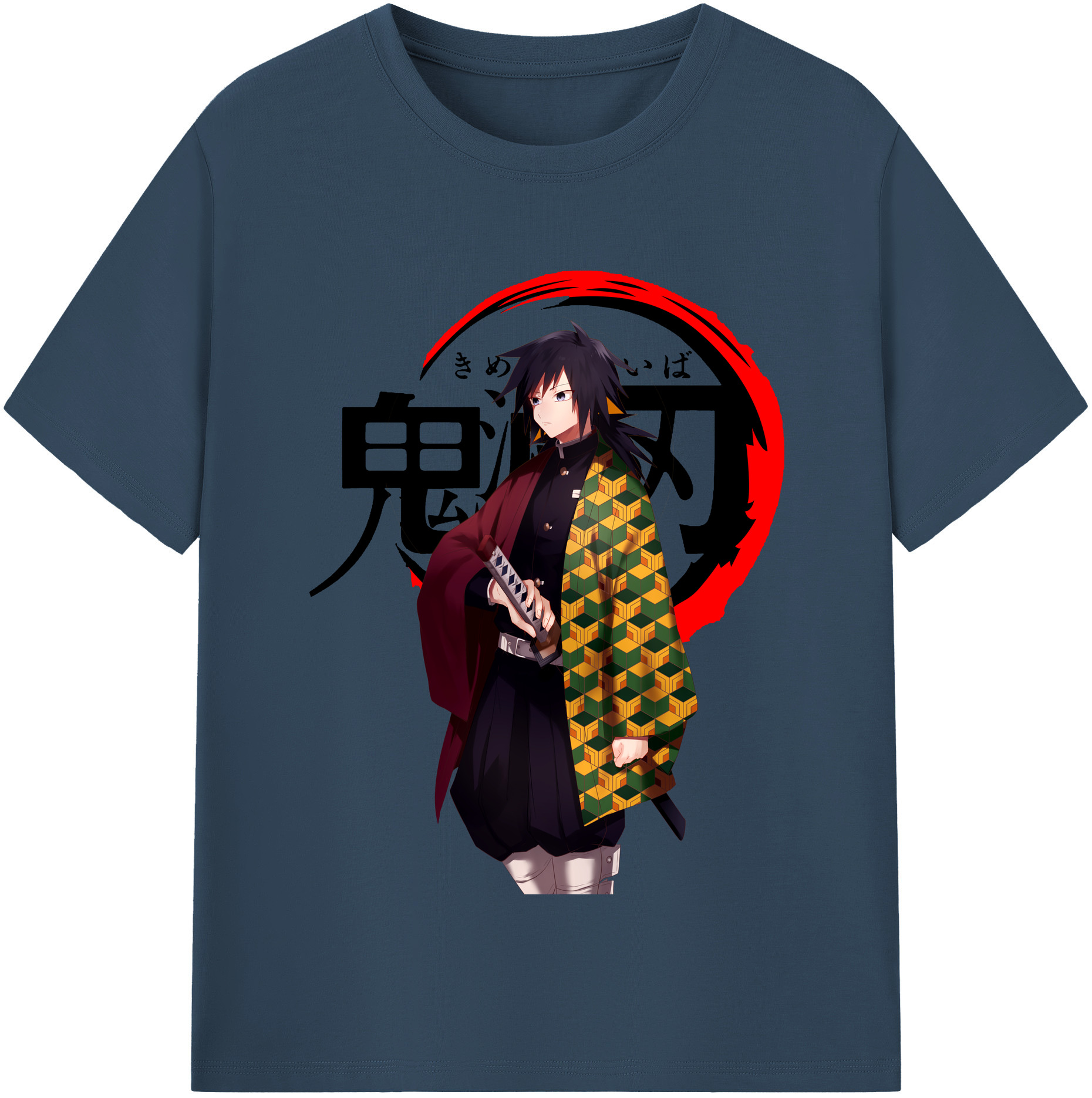 （画像用） 鬼滅の刃（きめつのやいば）水柱-冨岡 義勇／とみおか ぎゆう Tomioka Giyuu 綿100％半袖Tシャツ（フロントプリント）
