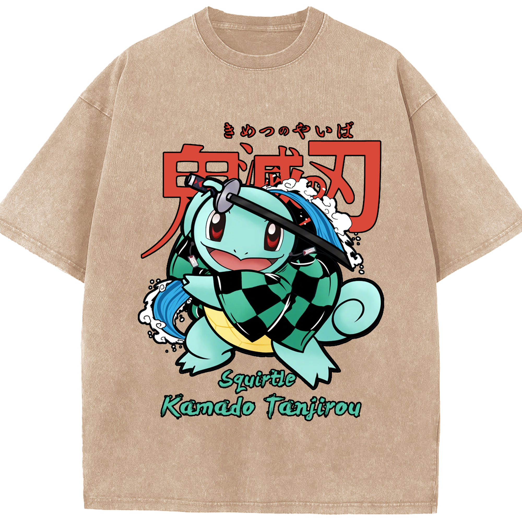 （画像用） 鬼滅の刃 竈門 炭治郎／かまど たんじろう Kamado Tanjirou 綿100% ヴィンテージ風 半袖Tシャツ（フロントプリント）