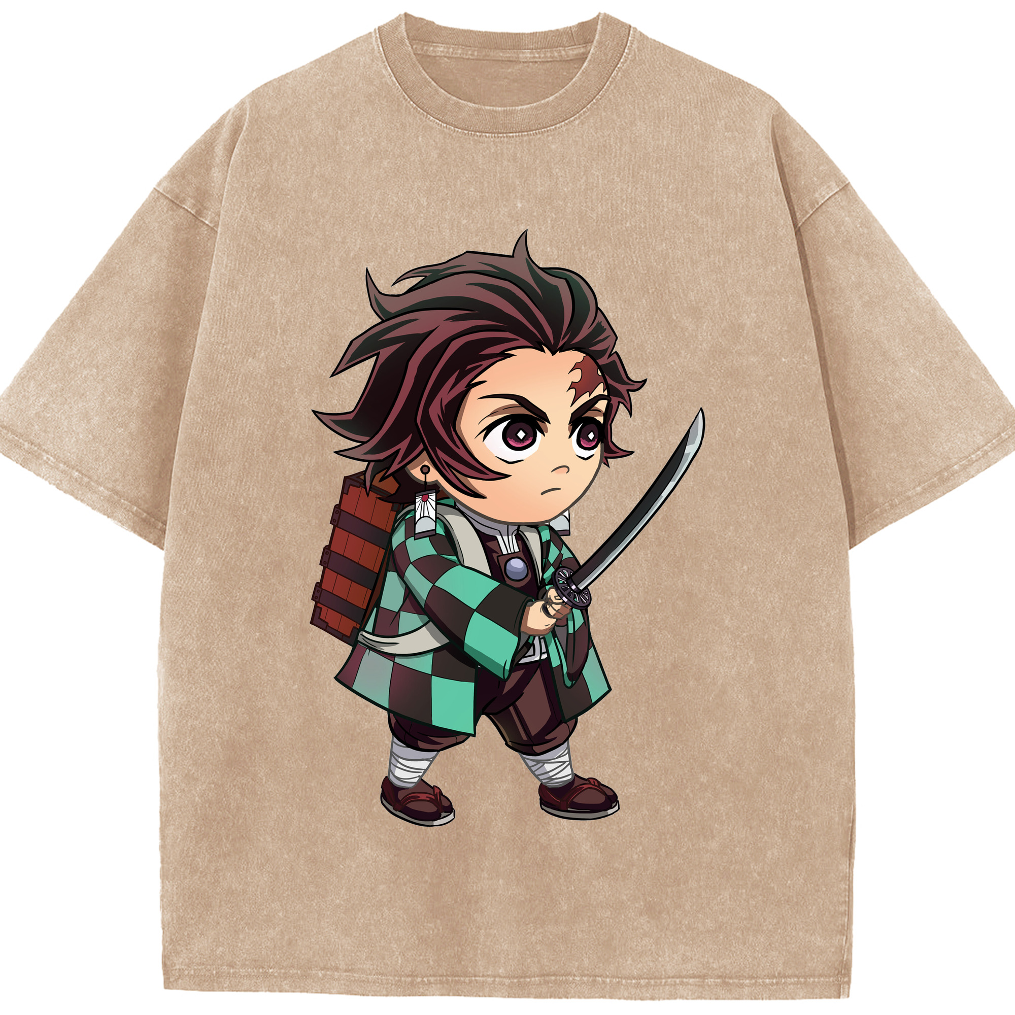 （画像用） 鬼滅の刃 竈門 炭治郎／かまど たんじろう Kamado Tanjirou 綿100% ヴィンテージ風 半袖Tシャツ（フロントプリント）