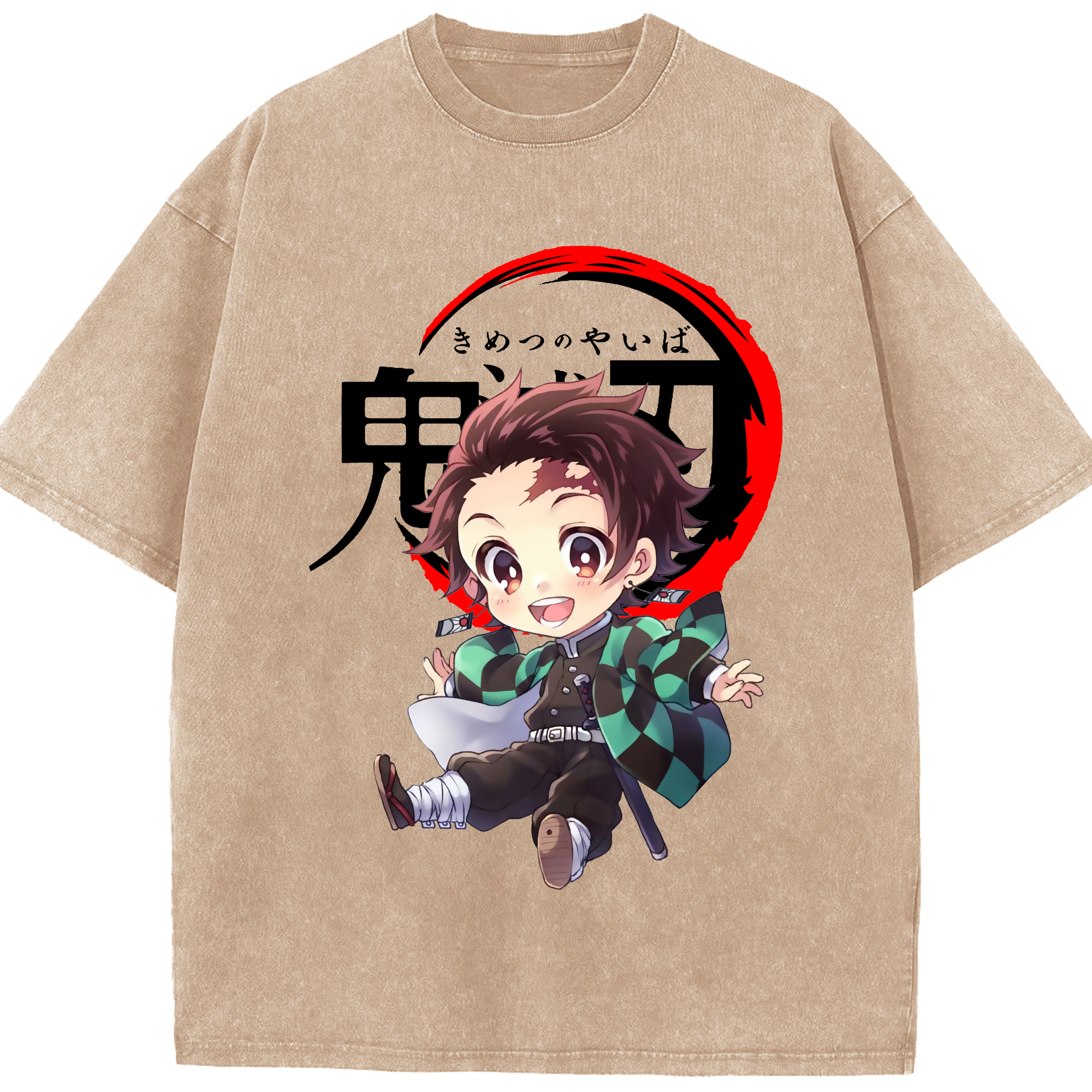 （画像用） 鬼滅の刃 竈門 炭治郎／かまど たんじろう Kamado Tanjirou 綿100% ヴィンテージ風 半袖Tシャツ（フロントプリント）