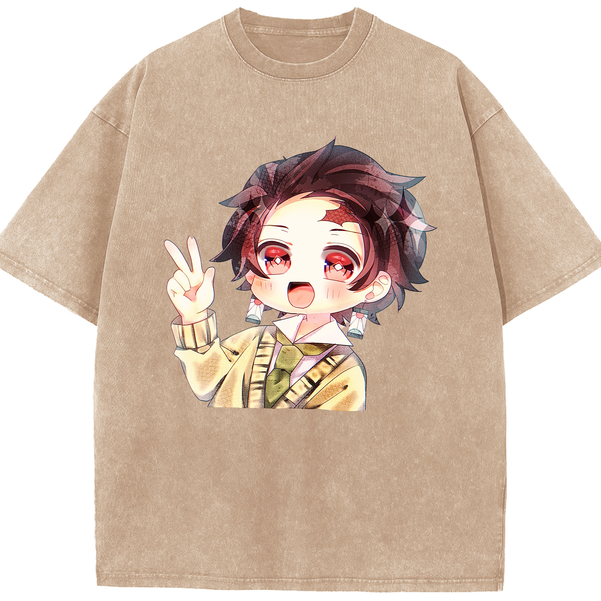（画像用） 鬼滅の刃 竈門 炭治郎／かまど たんじろう Kamado Tanjirou 綿100% ヴィンテージ風 半袖Tシャツ（フロントプリント）