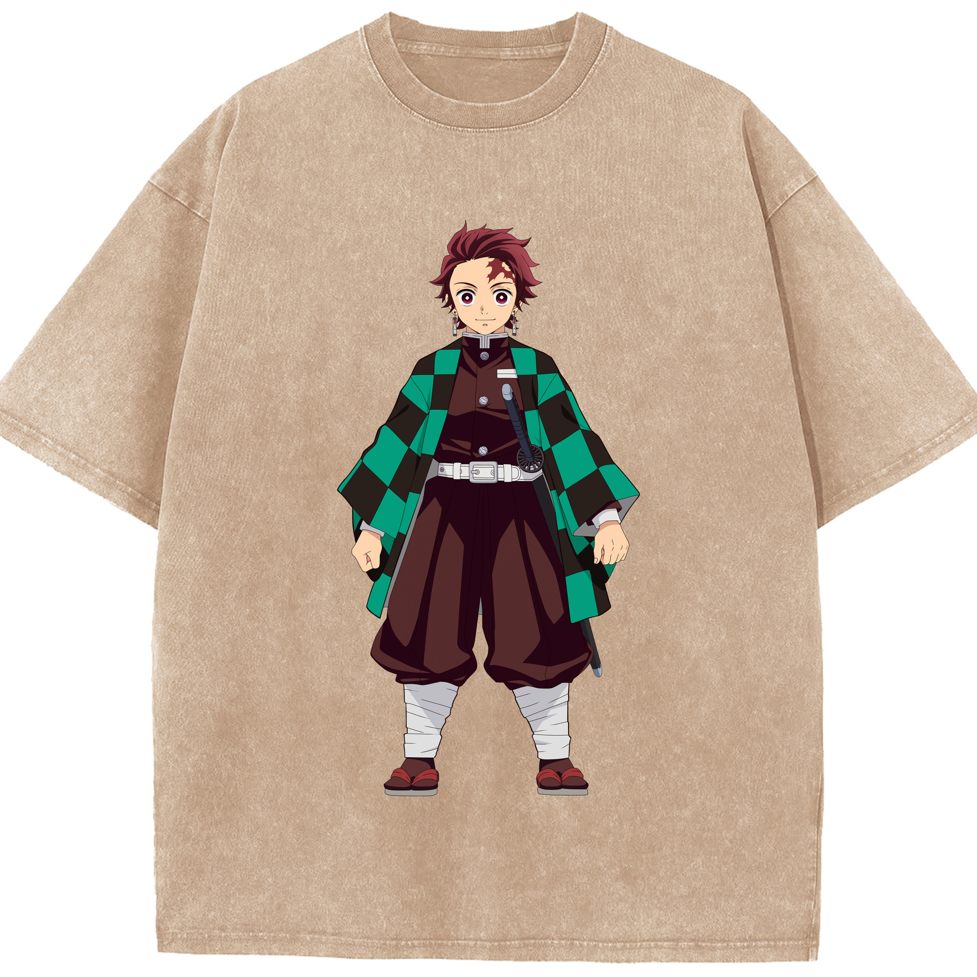 （画像用） 鬼滅の刃 竈門 炭治郎／かまど たんじろう Kamado Tanjirou 綿100% ヴィンテージ風 半袖Tシャツ（フロントプリント）