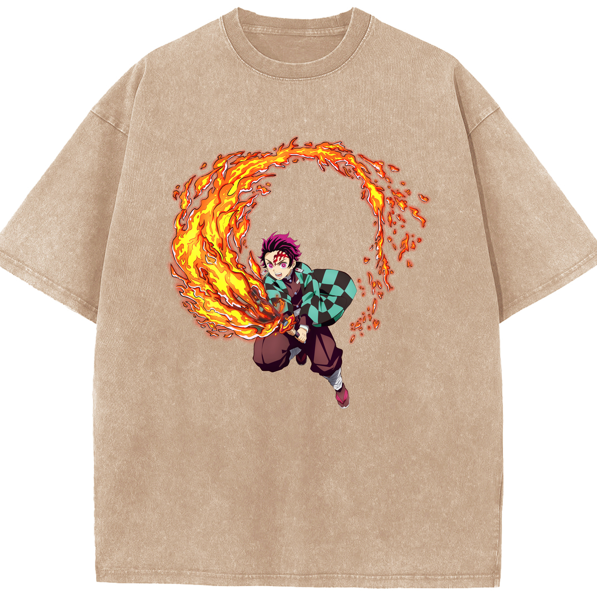 （画像用） 鬼滅の刃 竈門 炭治郎／かまど たんじろう Kamado Tanjirou 綿100% ヴィンテージ風 半袖Tシャツ（フロントプリント）