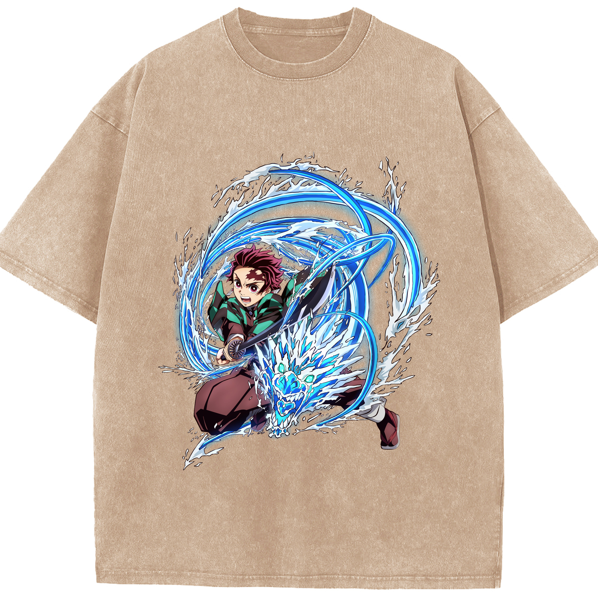 （画像用） 鬼滅の刃 竈門 炭治郎／かまど たんじろう Kamado Tanjirou 綿100% ヴィンテージ風 半袖Tシャツ（フロントプリント）
