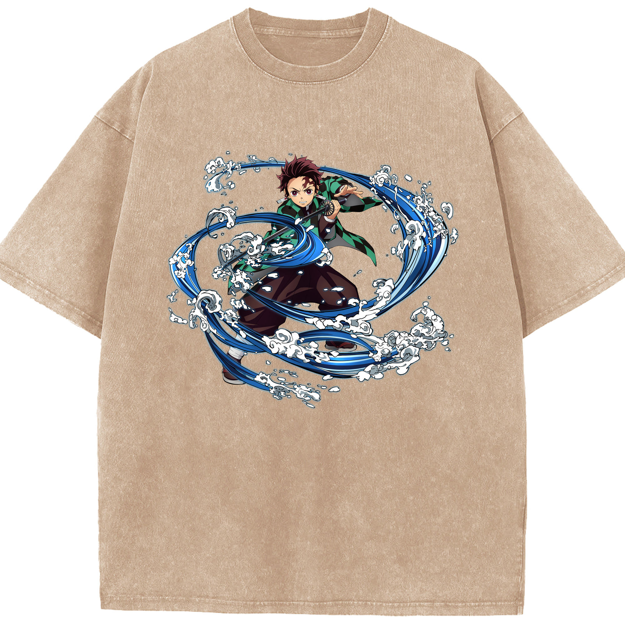 （画像用） 鬼滅の刃 竈門 炭治郎／かまど たんじろう Kamado Tanjirou 綿100% ヴィンテージ風 半袖Tシャツ（フロントプリント）