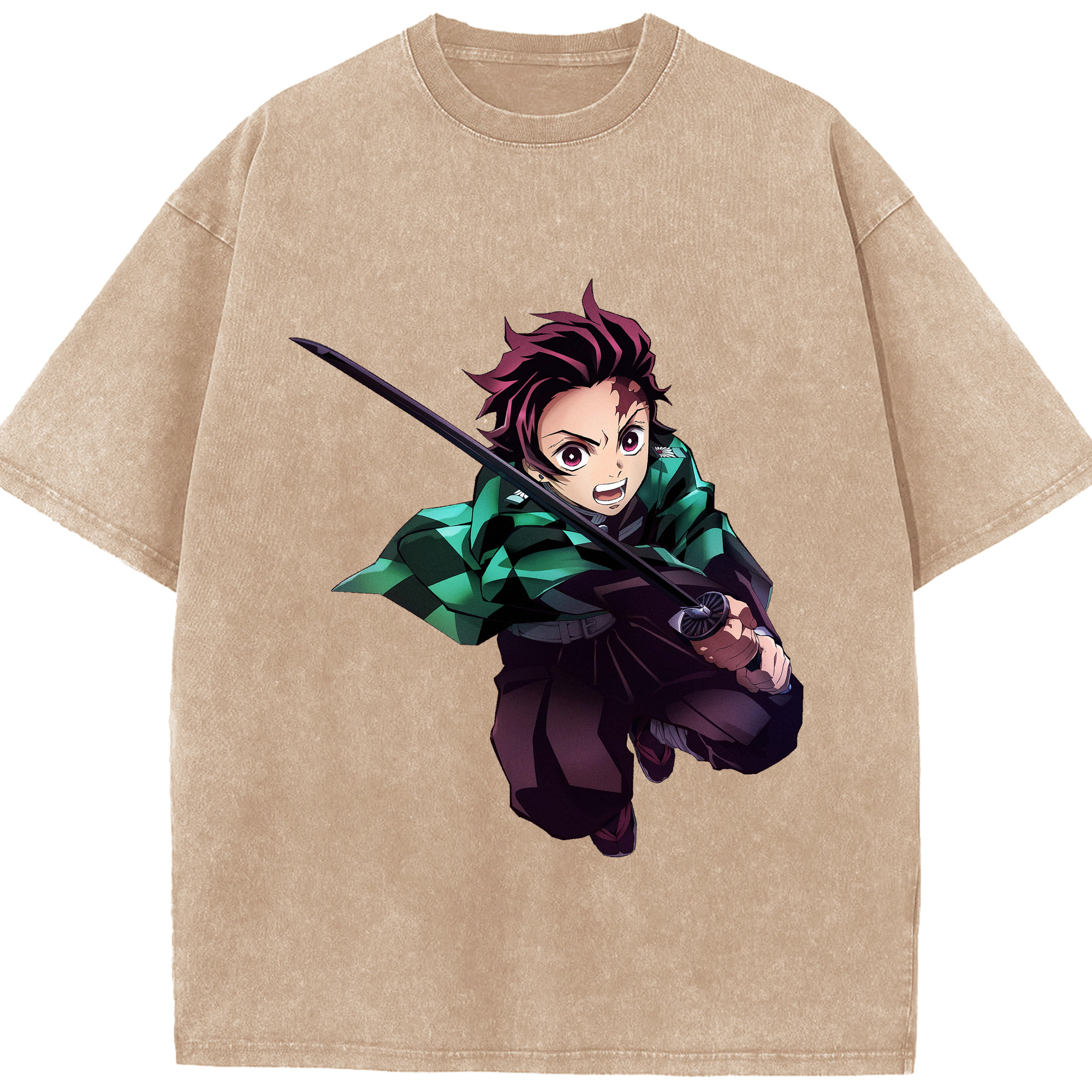 （画像用） 鬼滅の刃 竈門 炭治郎／かまど たんじろう Kamado Tanjirou 綿100% ヴィンテージ風 半袖Tシャツ（フロントプリント）