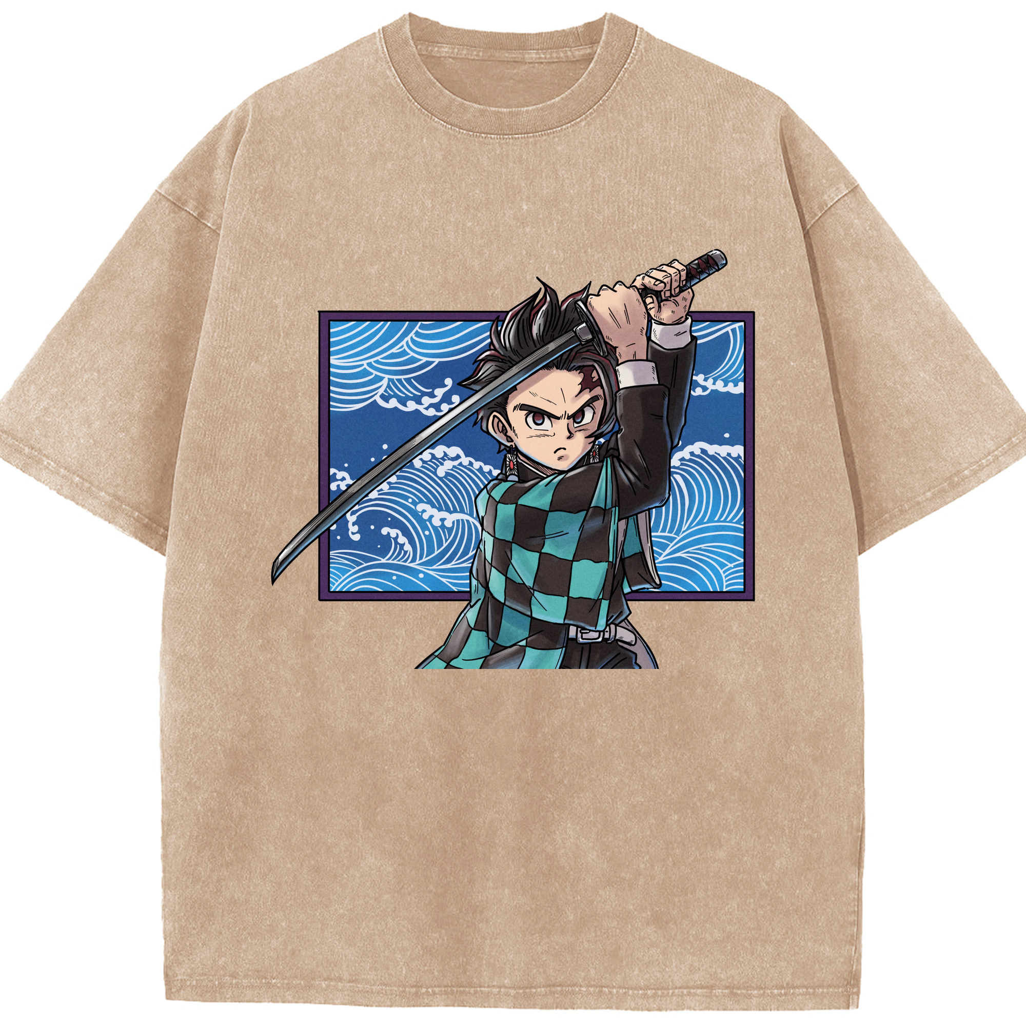 （画像用） 鬼滅の刃 竈門 炭治郎／かまど たんじろう Kamado Tanjirou 綿100% ヴィンテージ風 半袖Tシャツ（フロントプリント）
