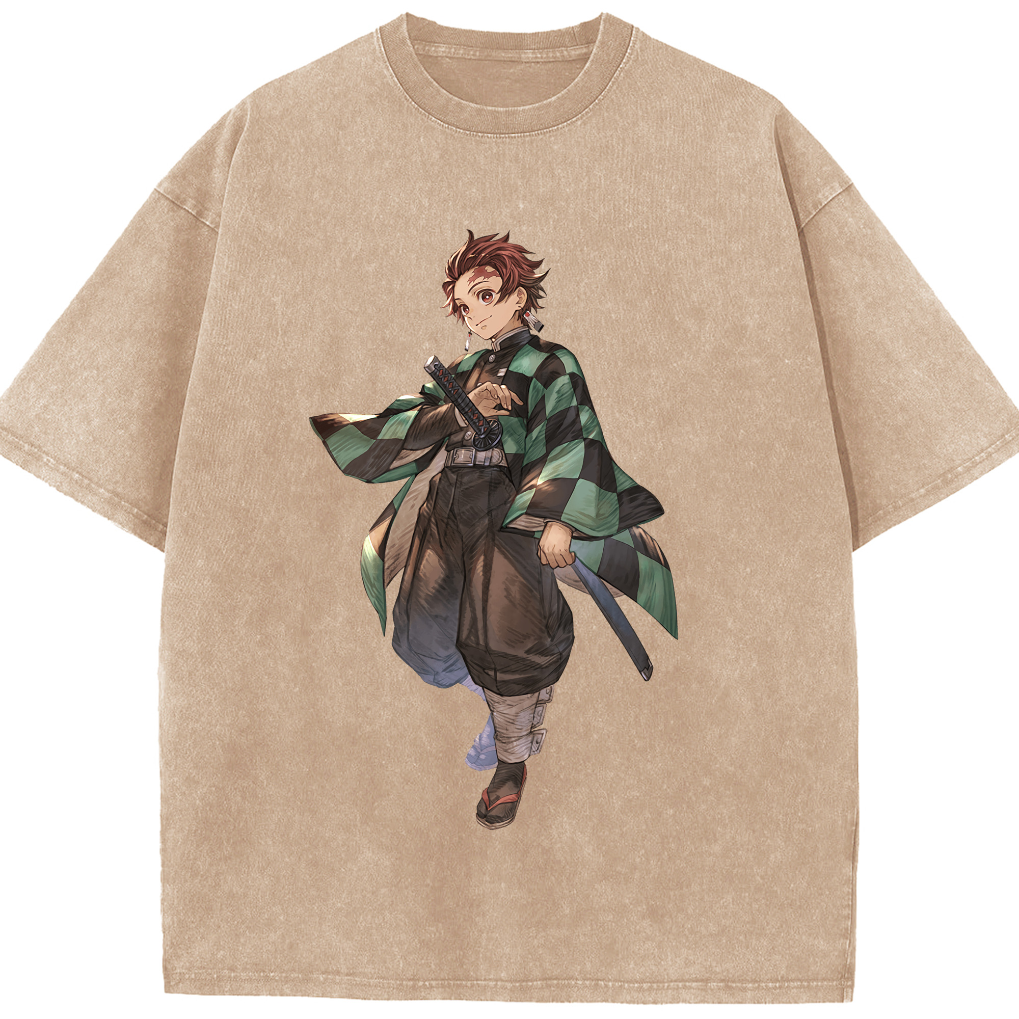 （画像用） 鬼滅の刃 竈門 炭治郎／かまど たんじろう Kamado Tanjirou 綿100% ヴィンテージ風 半袖Tシャツ（フロントプリント）