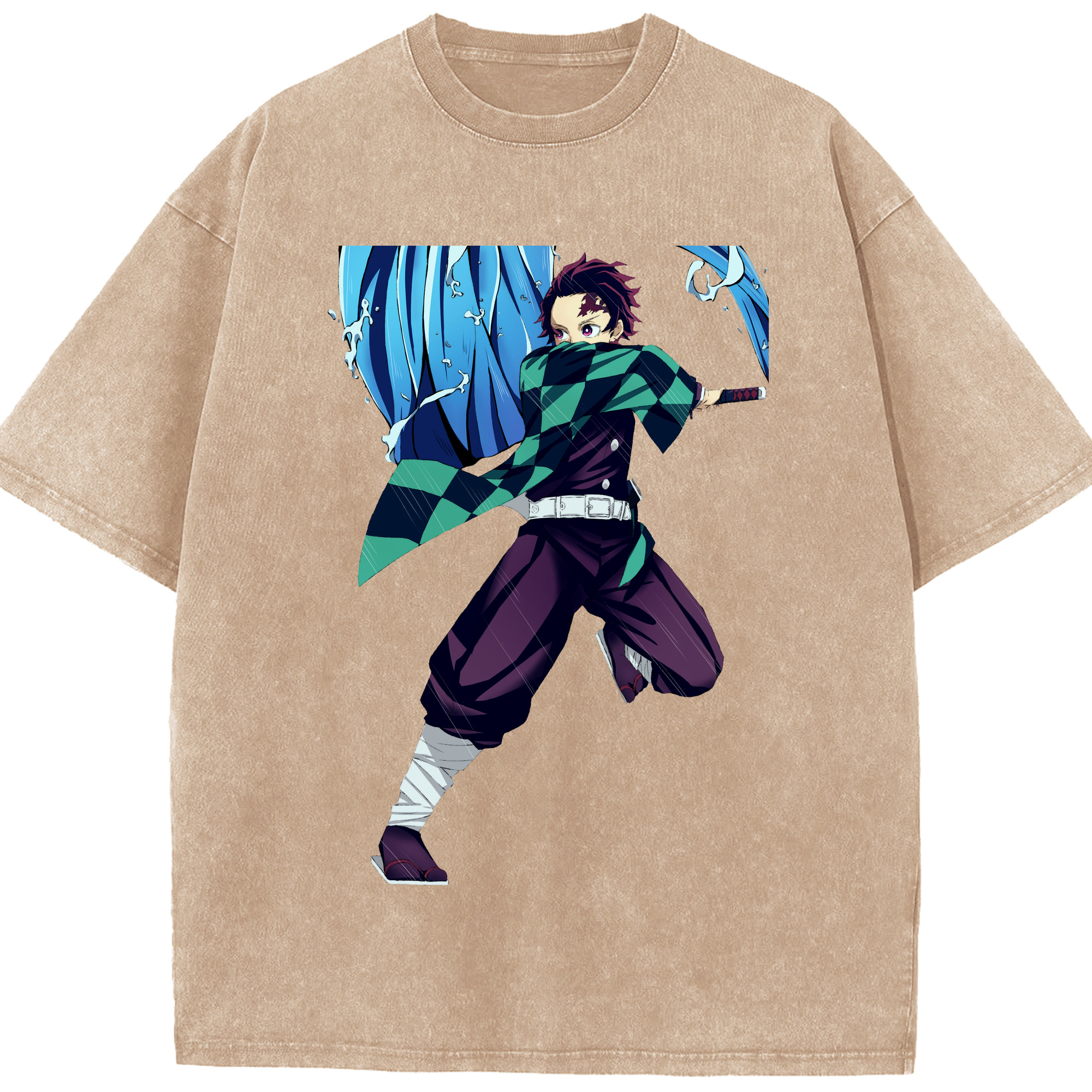 （画像用） 鬼滅の刃 竈門 炭治郎／かまど たんじろう Kamado Tanjirou 綿100% ヴィンテージ風 半袖Tシャツ（フロントプリント）